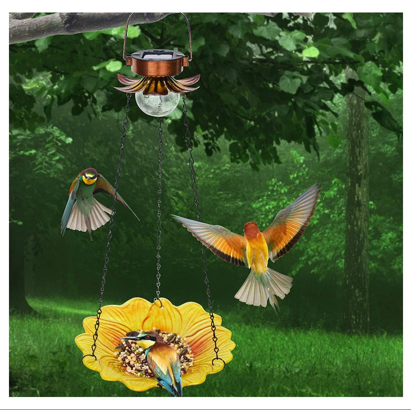 Solar Hanging Bird Bath 24 inch Glass Bird Feeder with Light