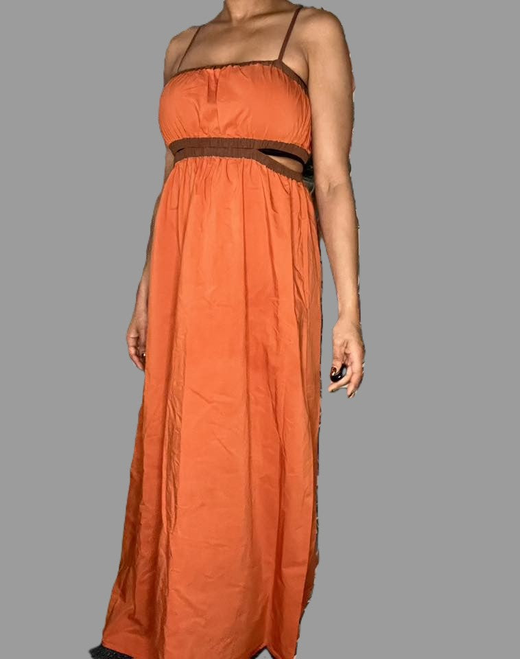 Forever 21 Orange and Brown Peek-A-Boo Maxi Dress - Size M