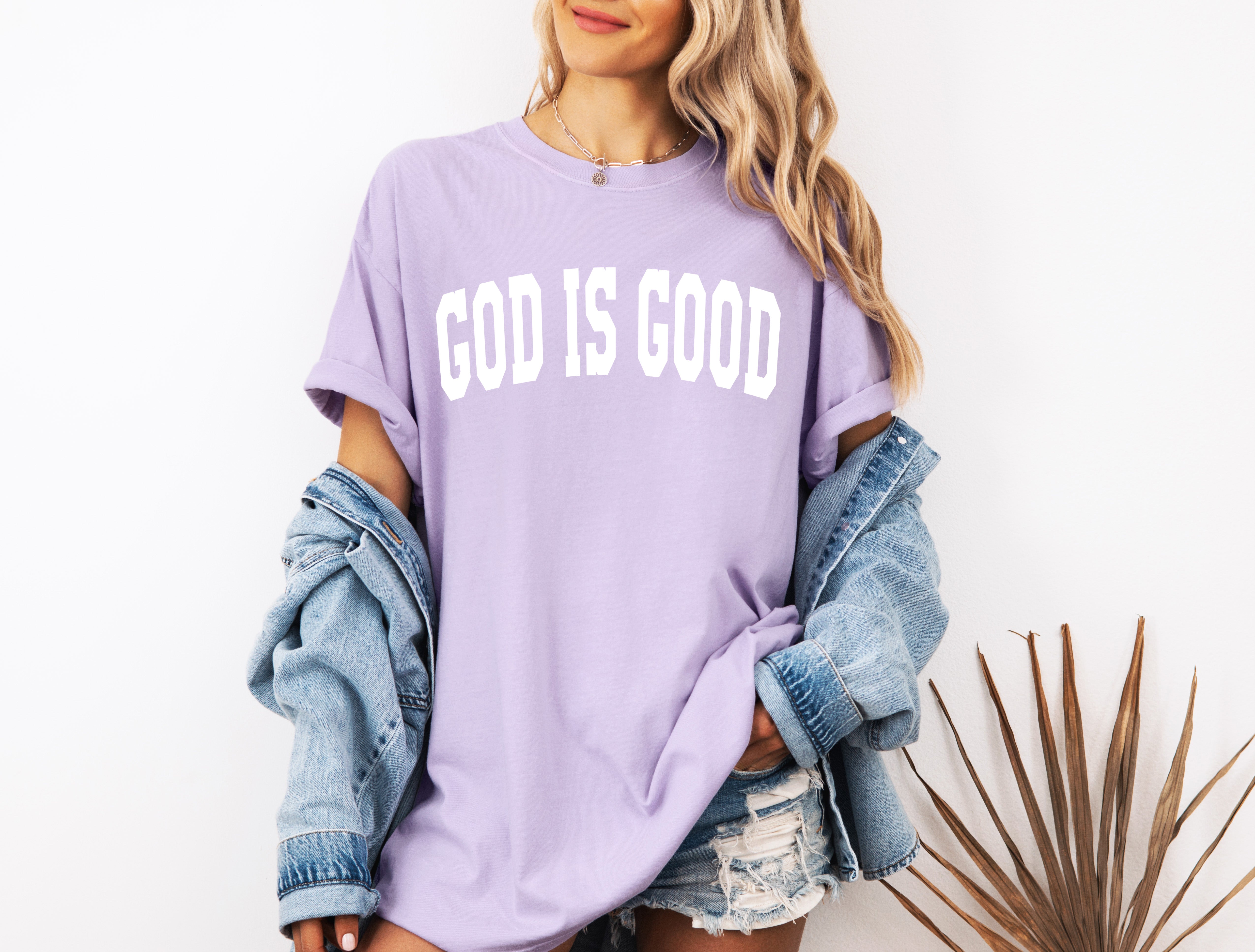 God is good Christian Comfort Colors Garment Dyed T Shirt (high school font)