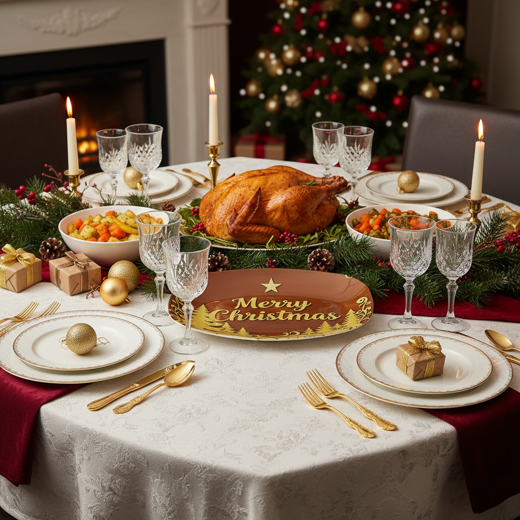 Gold Merry Christmas Oval Serving Platter