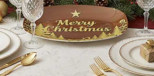 Gold Merry Christmas Oval Serving Platter