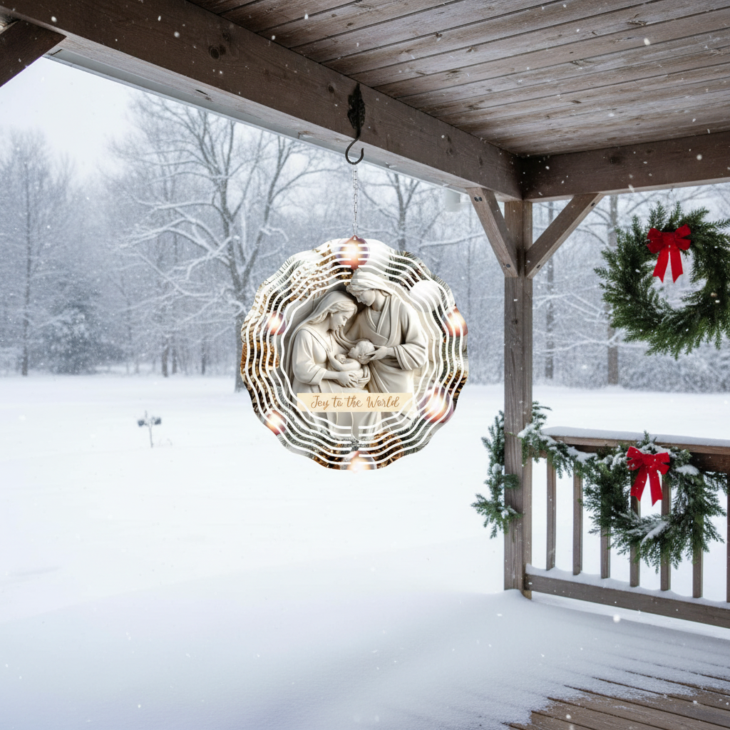 Christmas Joy to the World Metal Wind Spinner Outdoor Decor