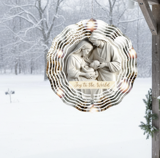 Christmas Joy to the World Metal Wind Spinner Outdoor Decor