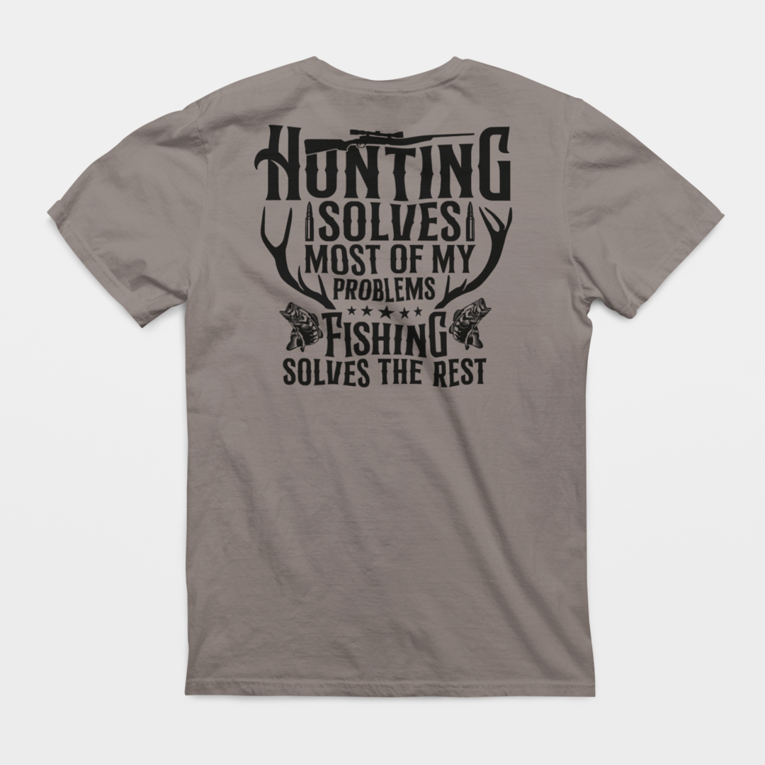 Men's Hunting and Fishing Solves My Problems Funny Graphic T-shirt