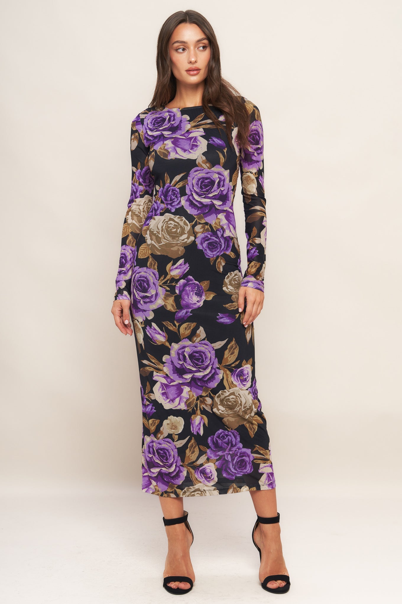 Violet Embrance Power Mesh Midi Dress