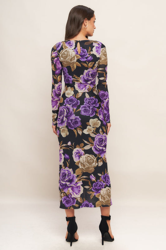 Violet Embrance Power Mesh Midi Dress