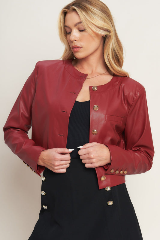 Women's Tactical Red Faux Leather Jacket