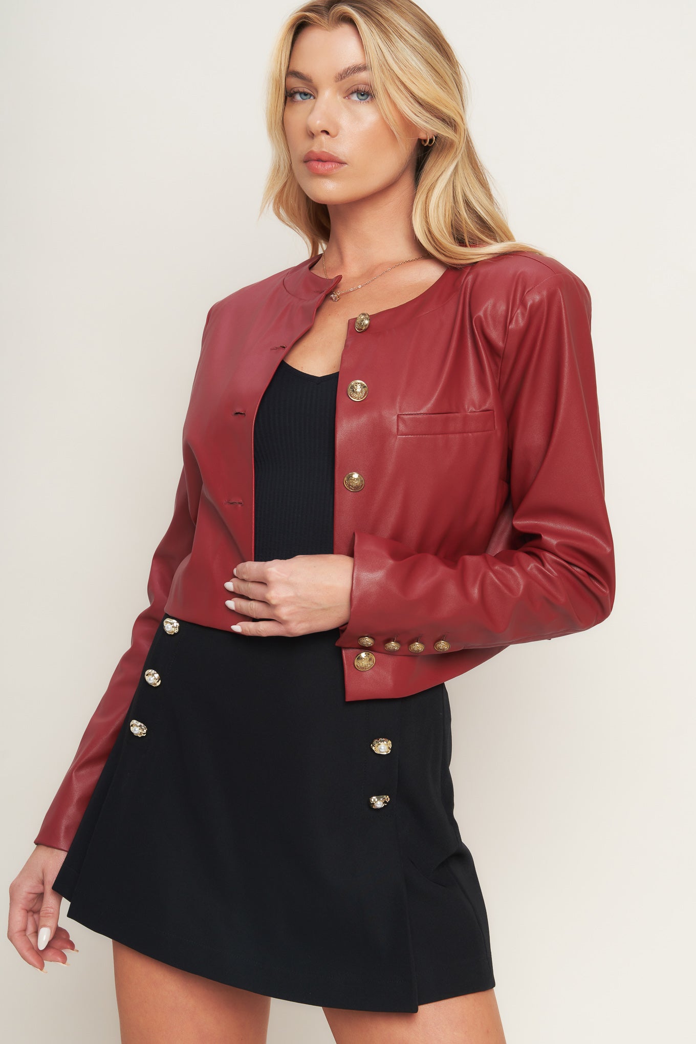 Women's Tactical Red Faux Leather Jacket