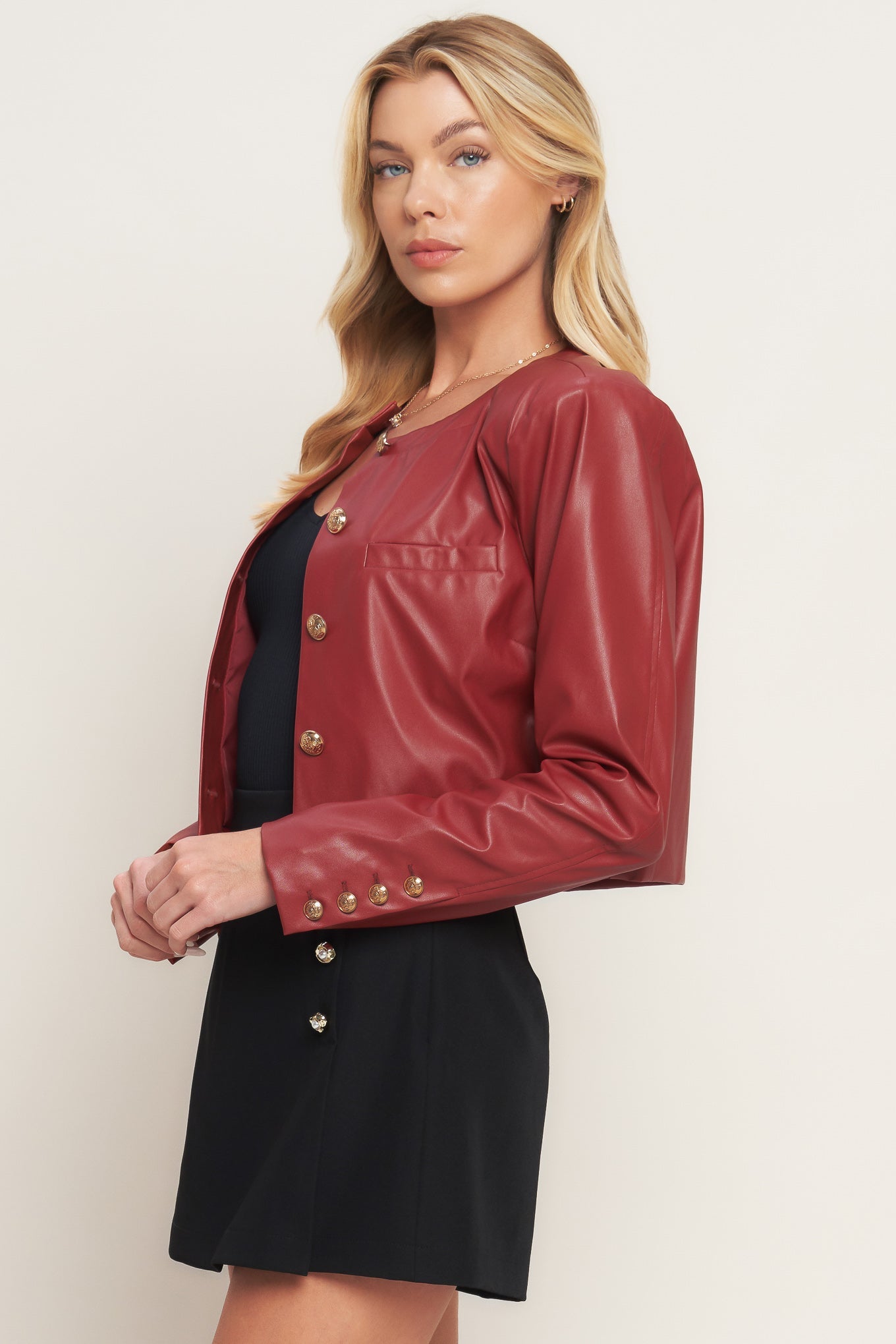 Women's Tactical Red Faux Leather Jacket