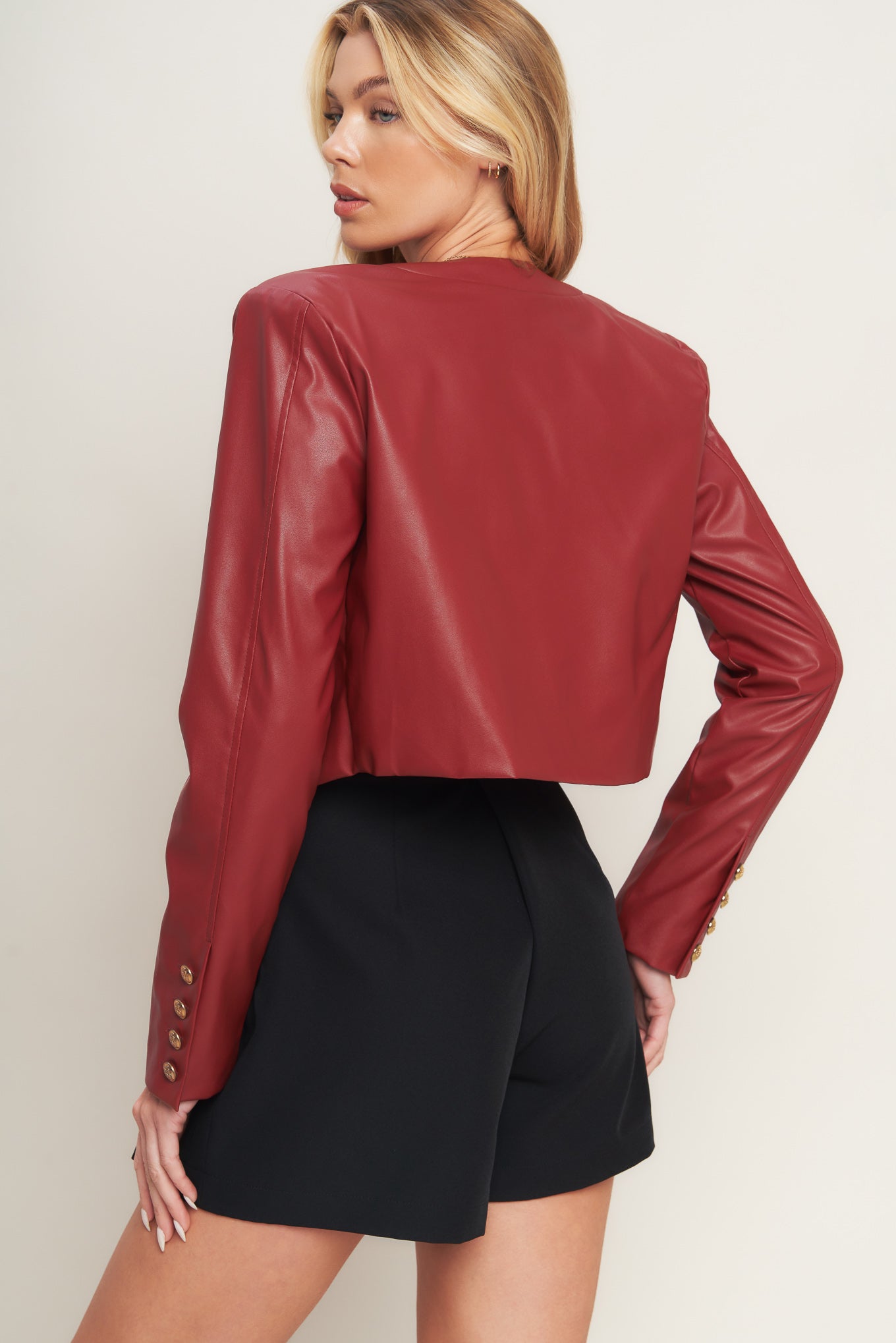 Women's Tactical Red Faux Leather Jacket