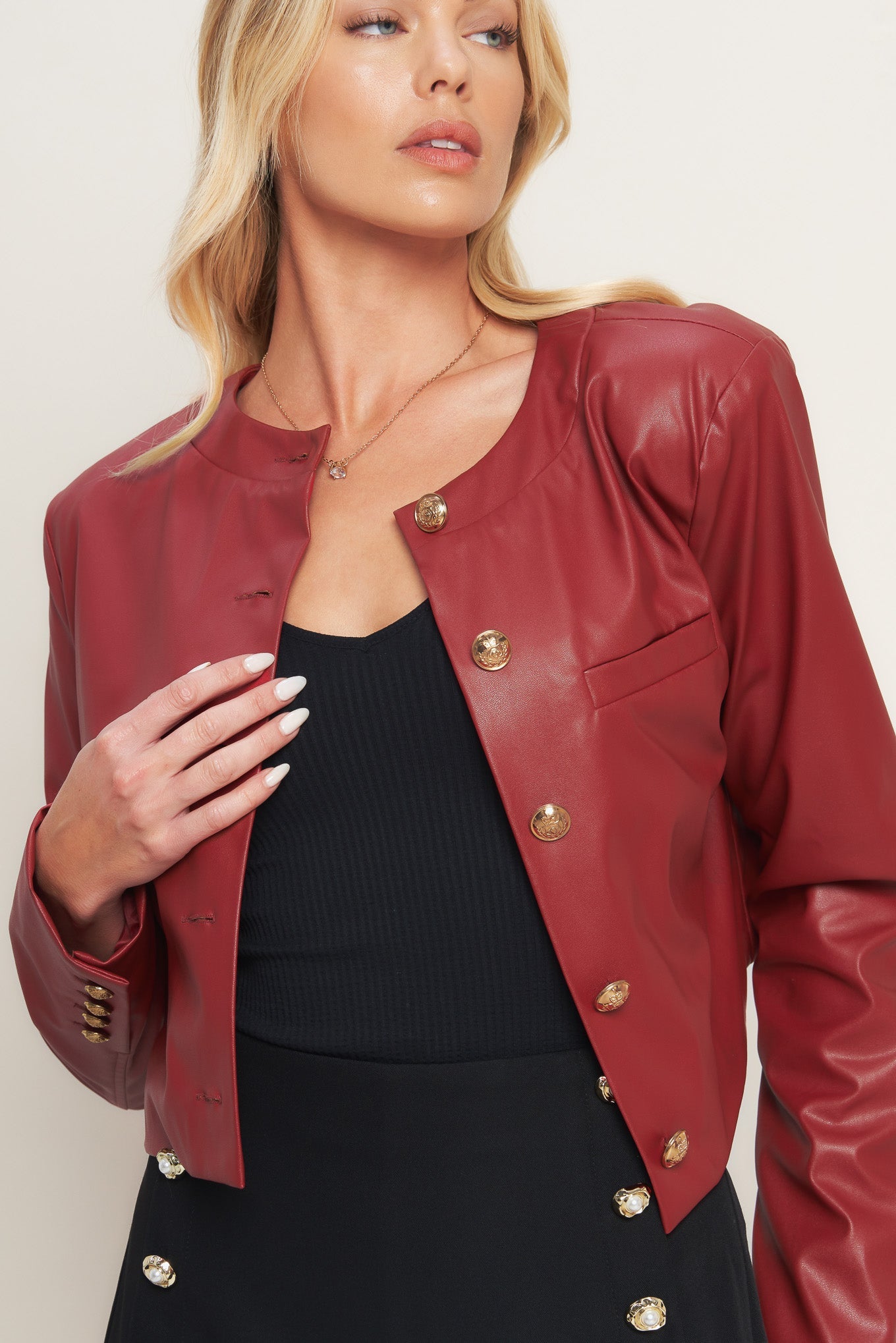 Women's Tactical Red Faux Leather Jacket