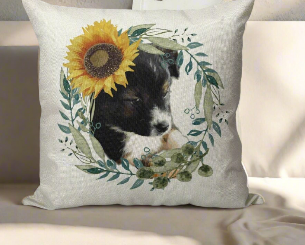 Cute Black Puppy Linen Pillowcase - 18