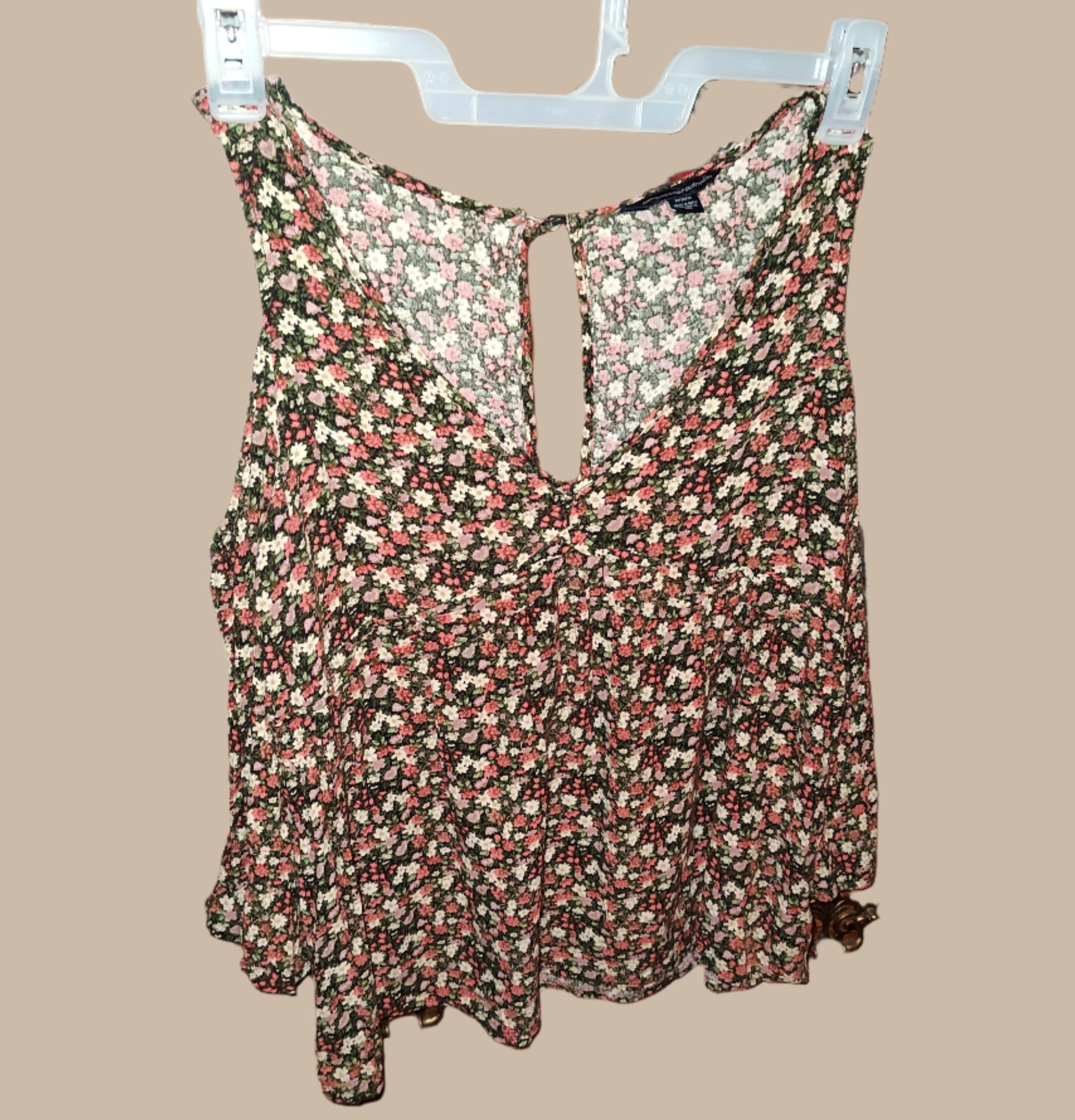 American Eagle Cold Shoulder Brown Floral Pattern Top - preowned