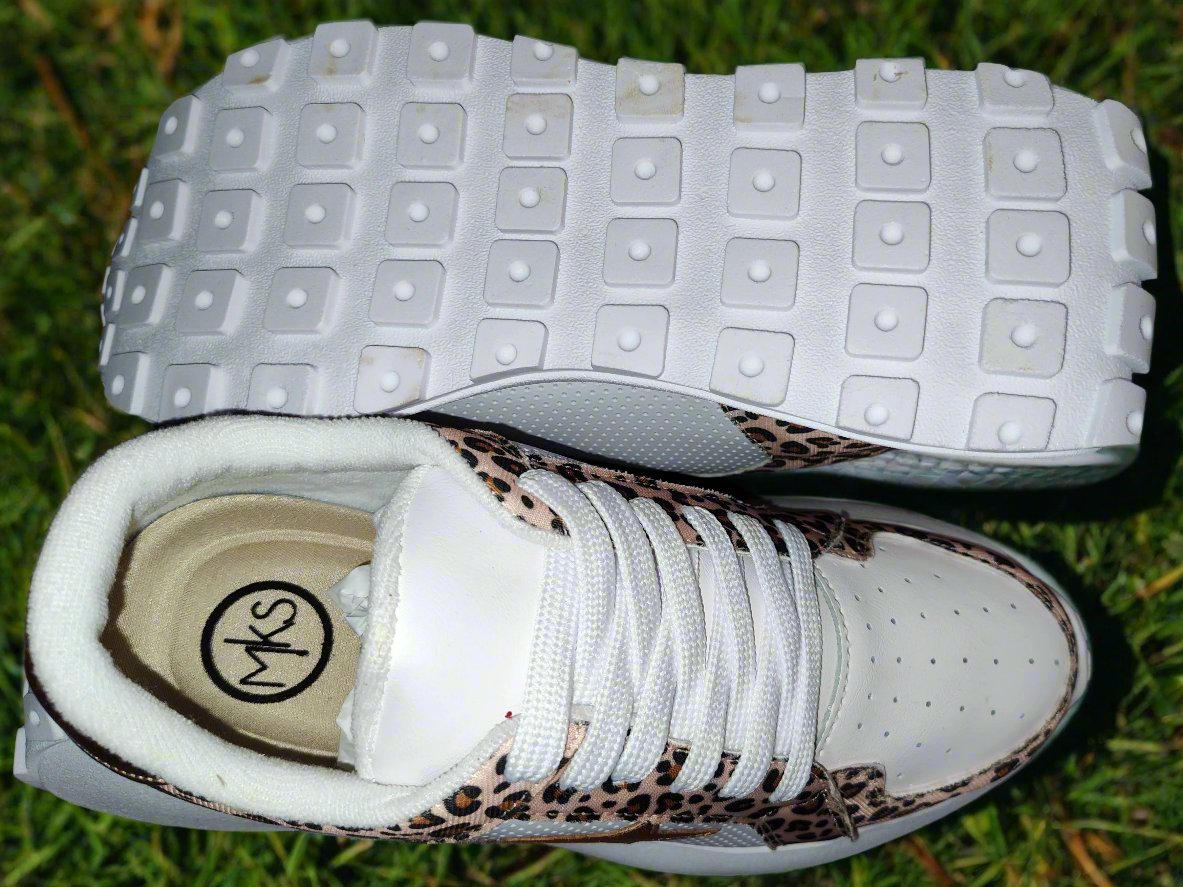 Women's Gold Star Leopard Print Sneakers