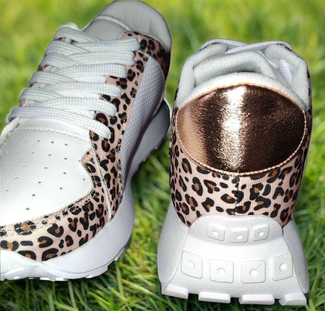 Women's Gold Star Leopard Print Sneakers