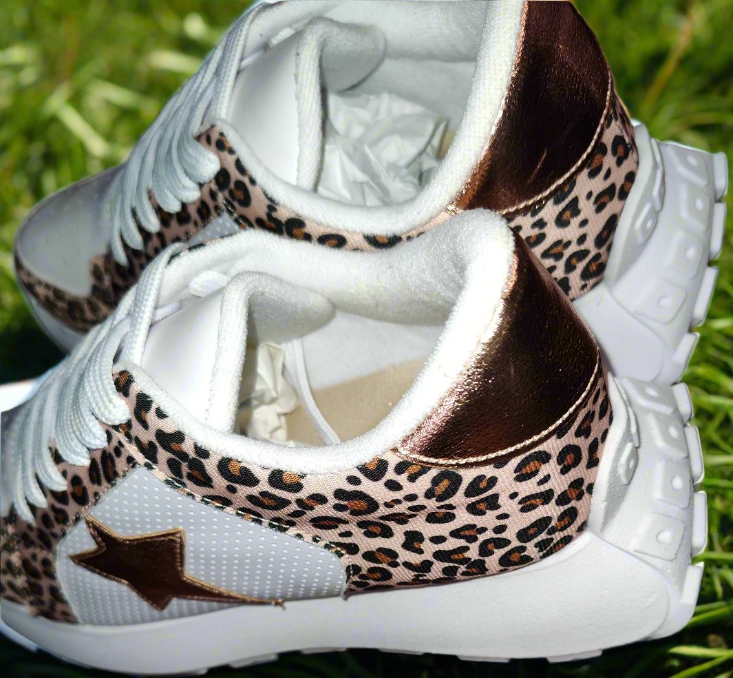 Women's Gold Star Leopard Print Sneakers