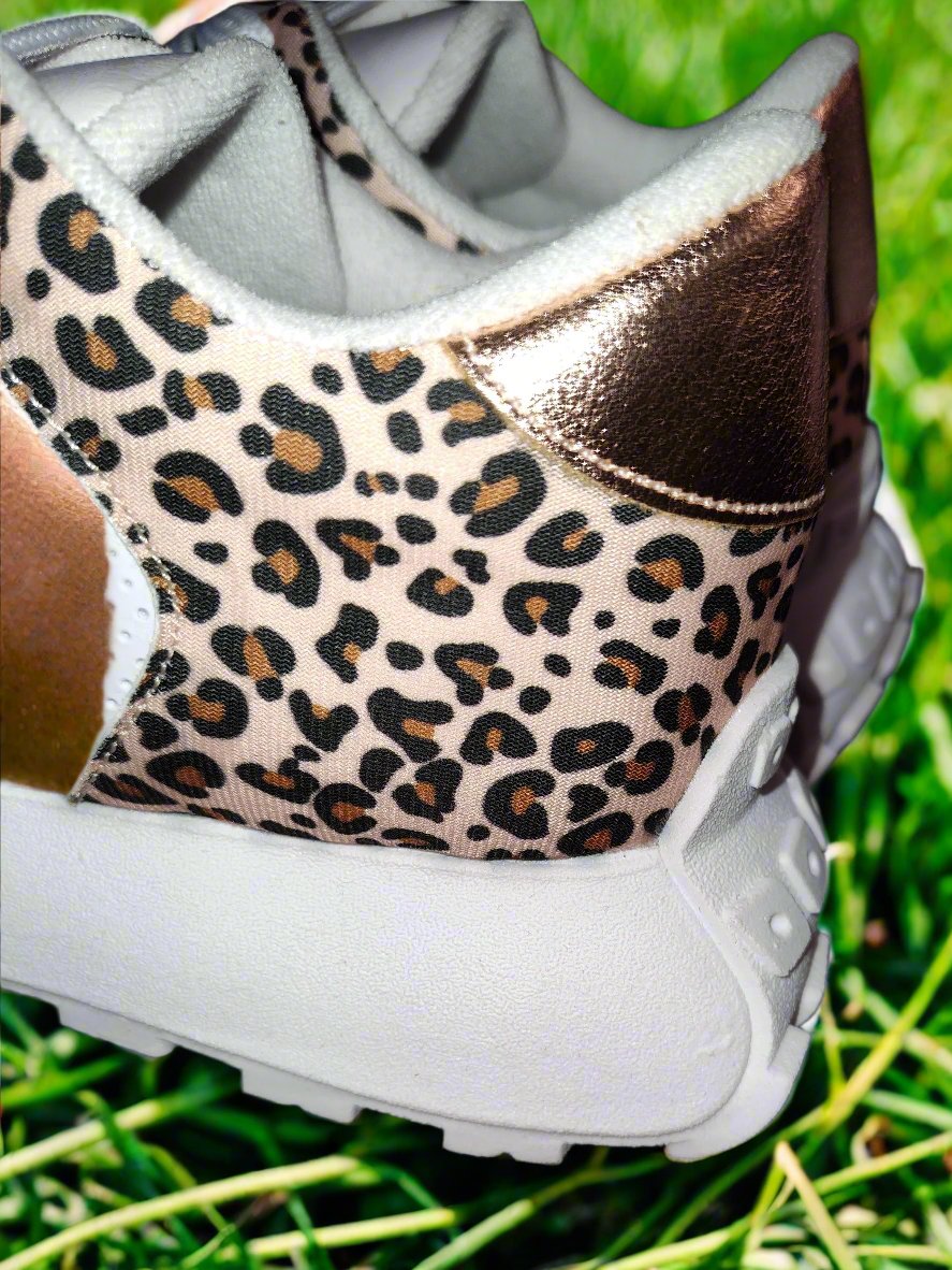 Women's Gold Star Leopard Print Sneakers