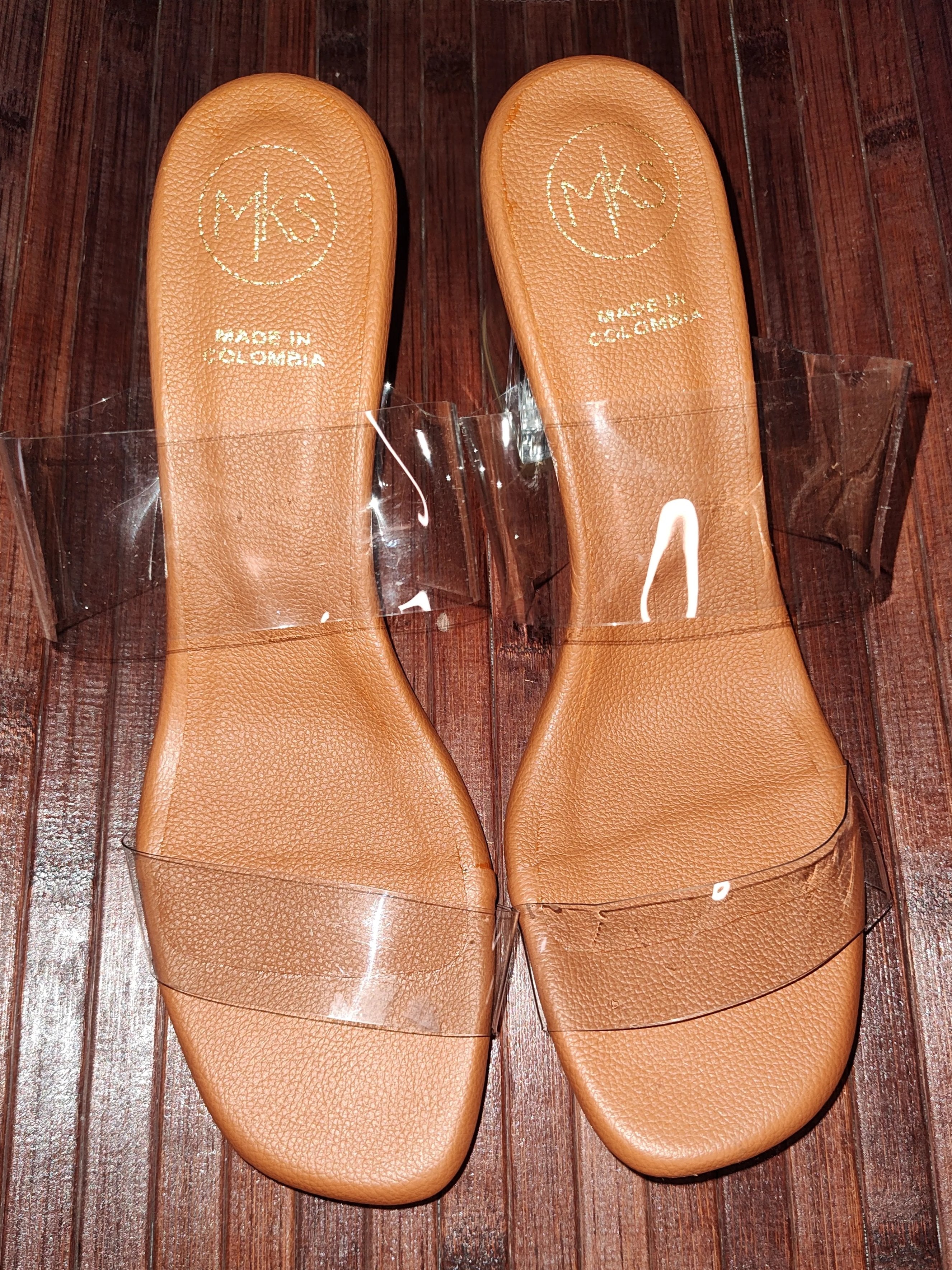 Women's Clear Acrylic Sandals with Tan Bottom