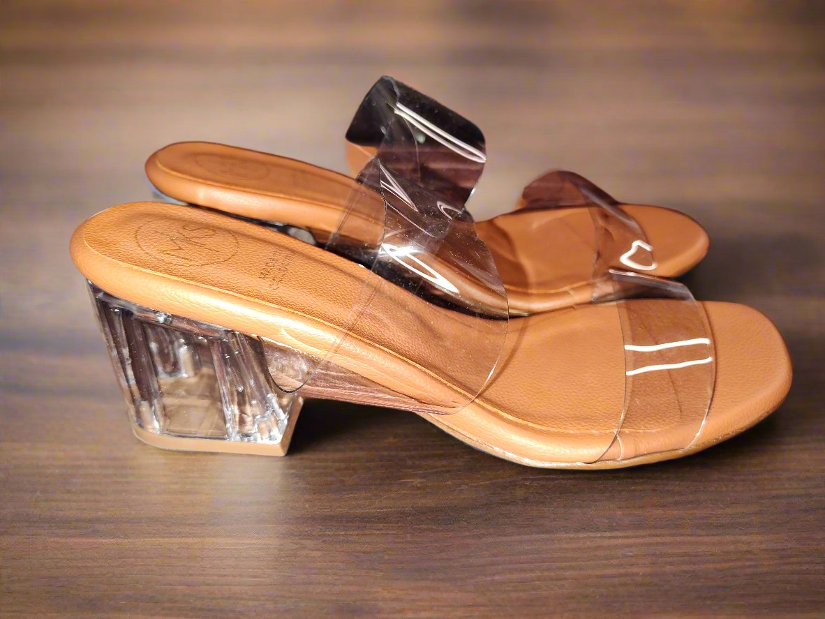 Women's Clear Acrylic Sandals with Tan Bottom