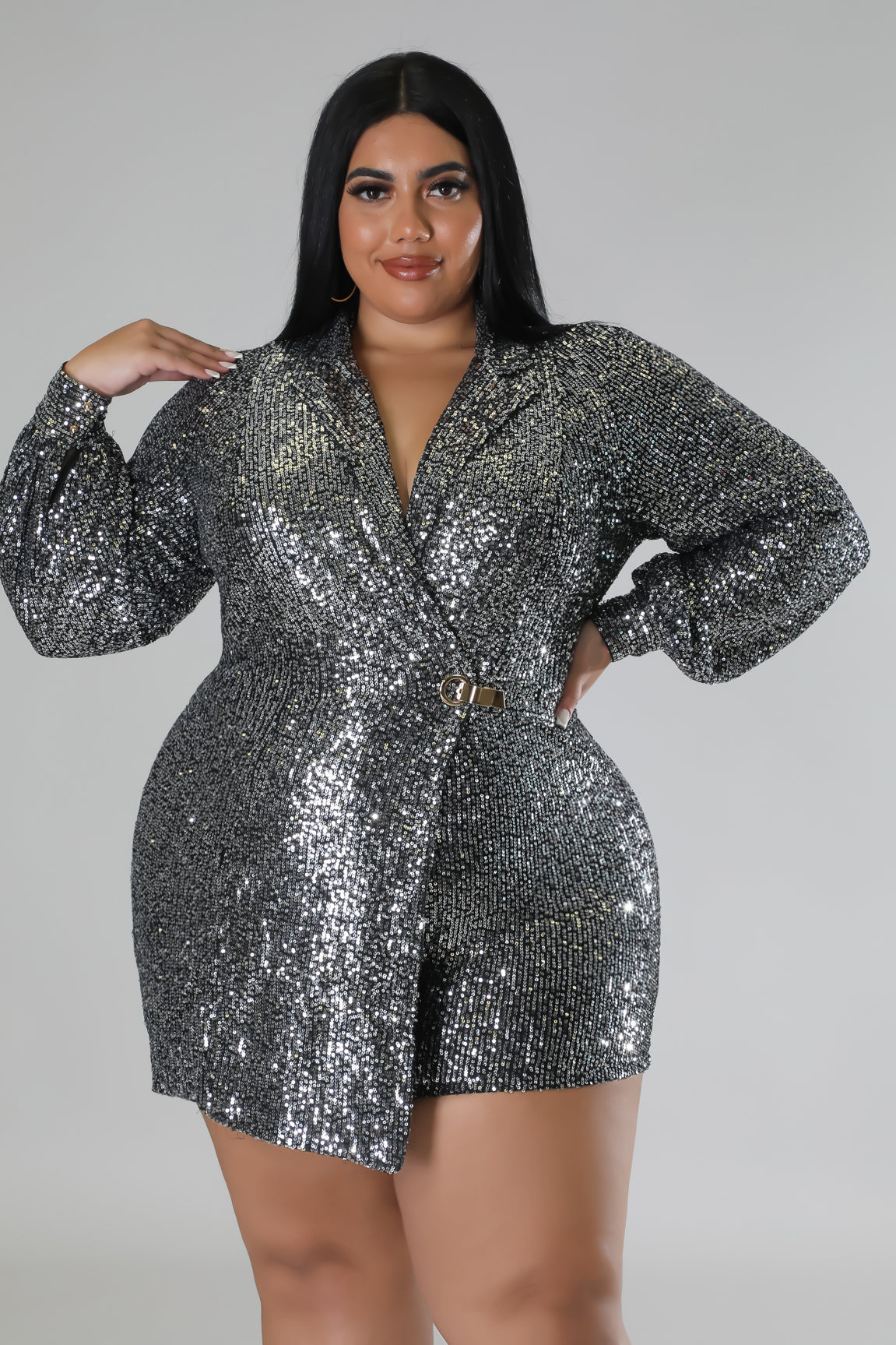Gracie Babe Semi Stretch Plus Size Sequin Romper