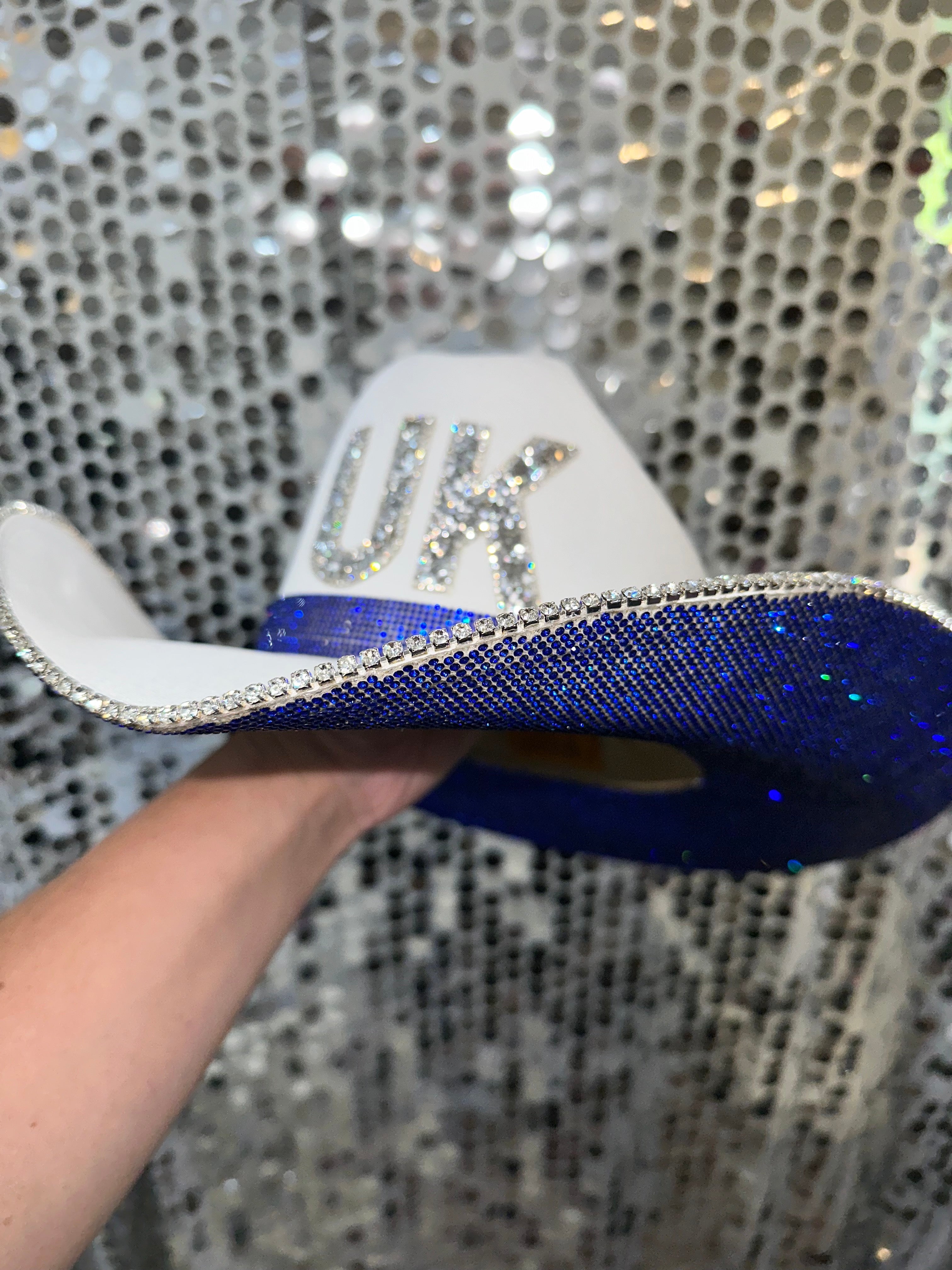 Kentucky Wildcats White Straw Hat with Blue Rhinestones