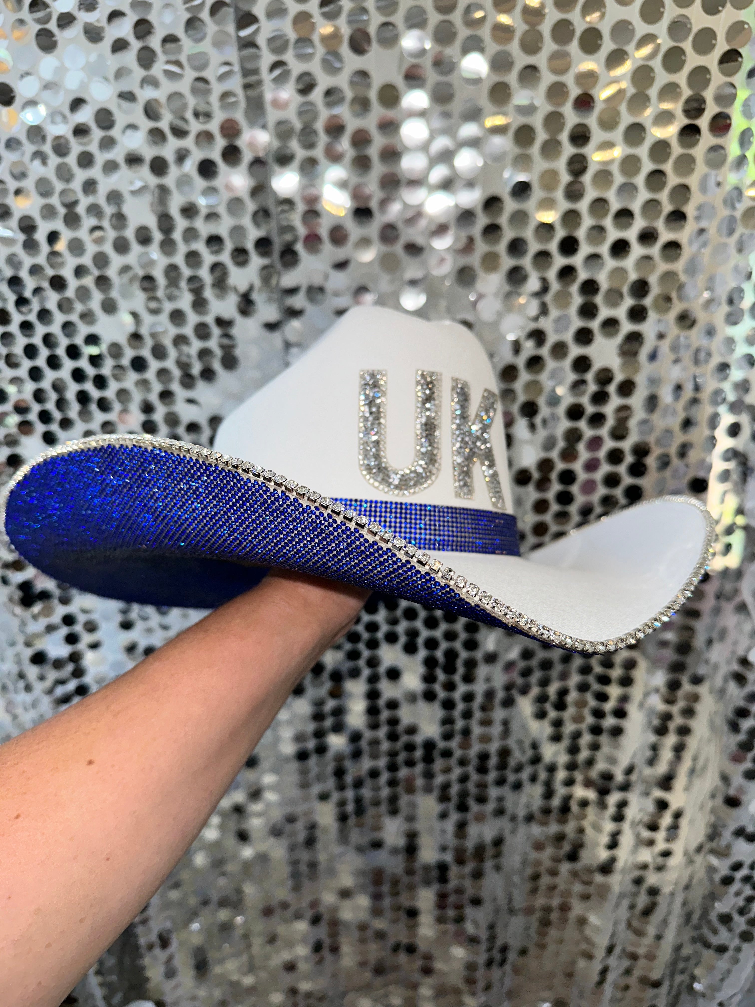 Kentucky Wildcats White Straw Hat with Blue Rhinestones
