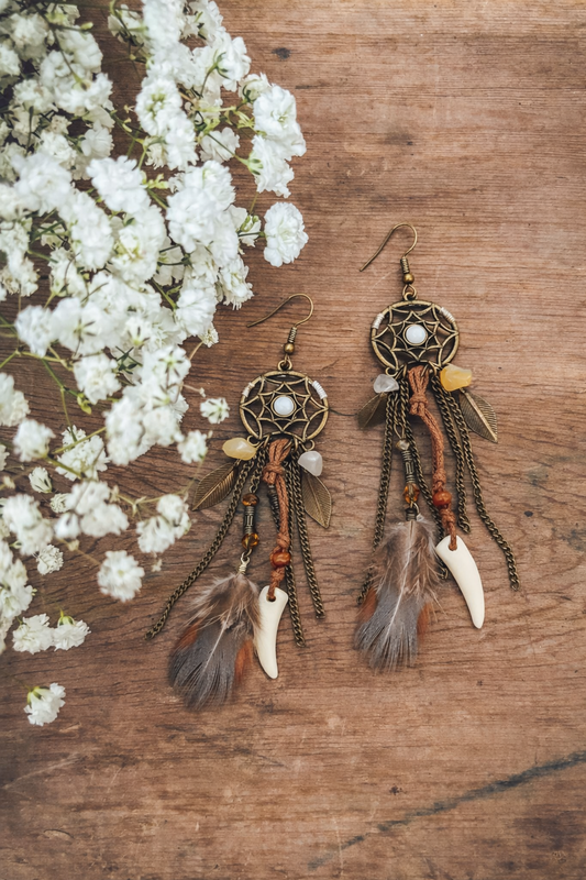 Beautiful Bohemian Dream Catcher Feather Earrings