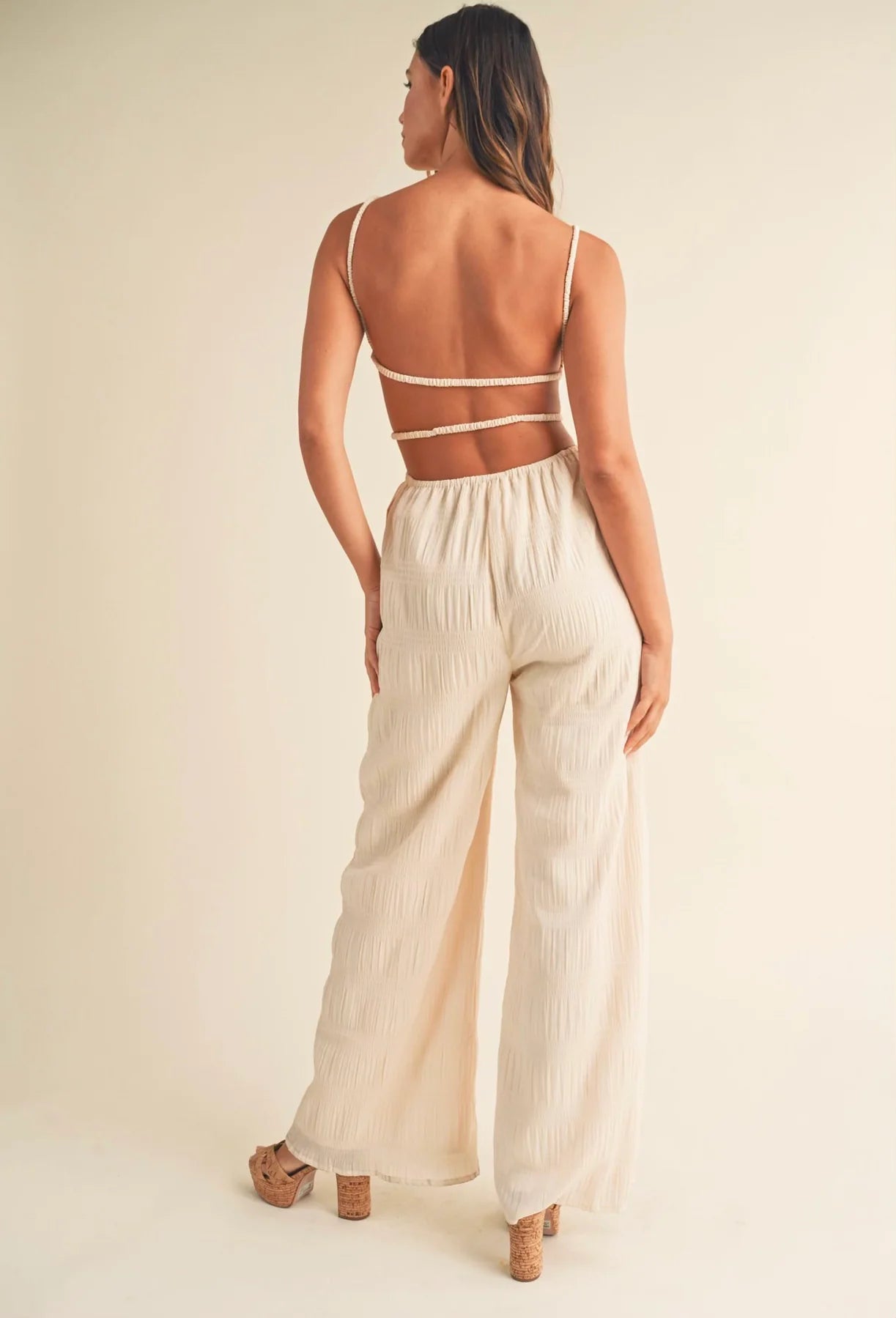Women's Cut-Out Wide Leg Jumpsuit with Spaghetti Straps