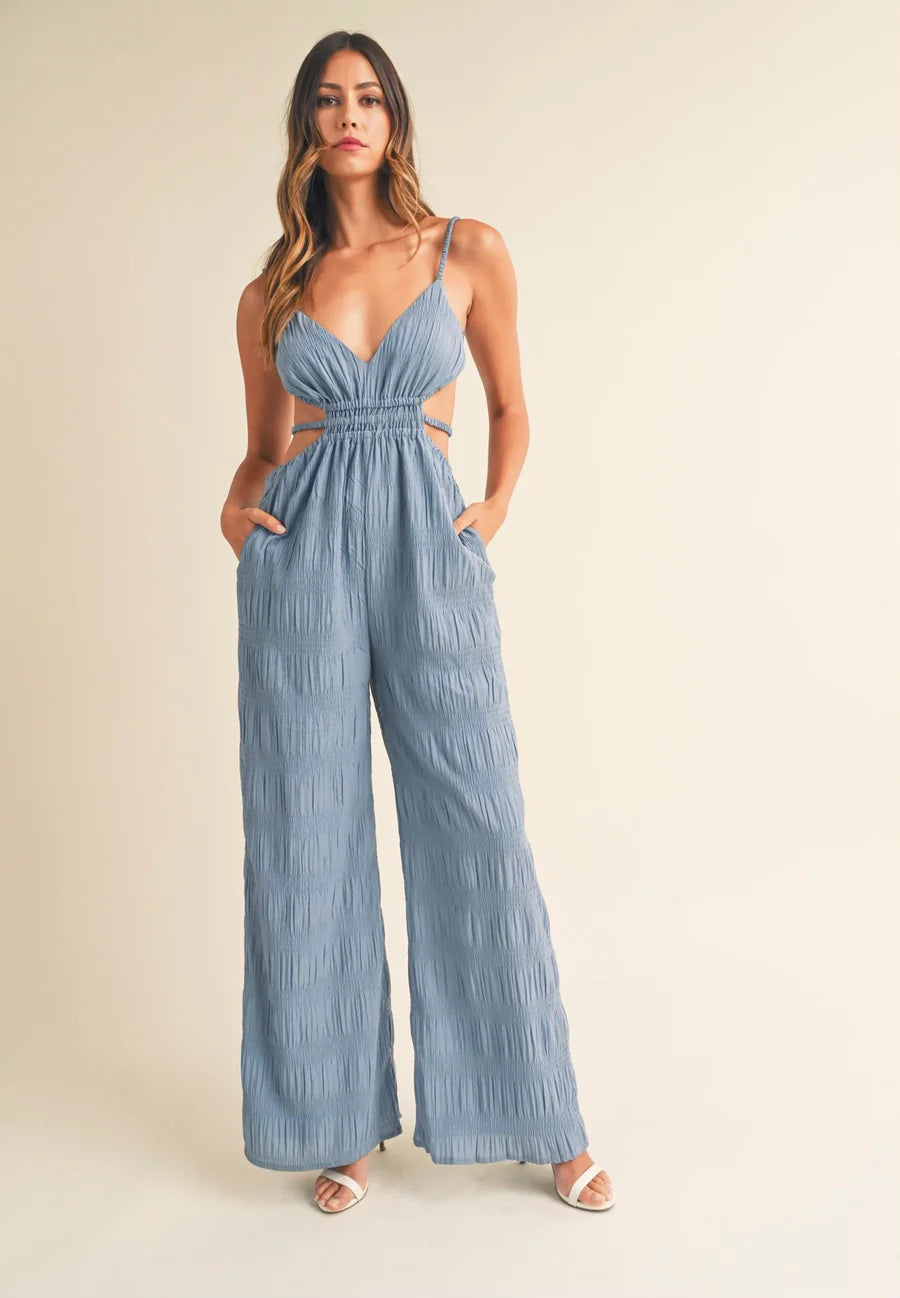 Women's Cut-Out Wide Leg Jumpsuit with Spaghetti Straps