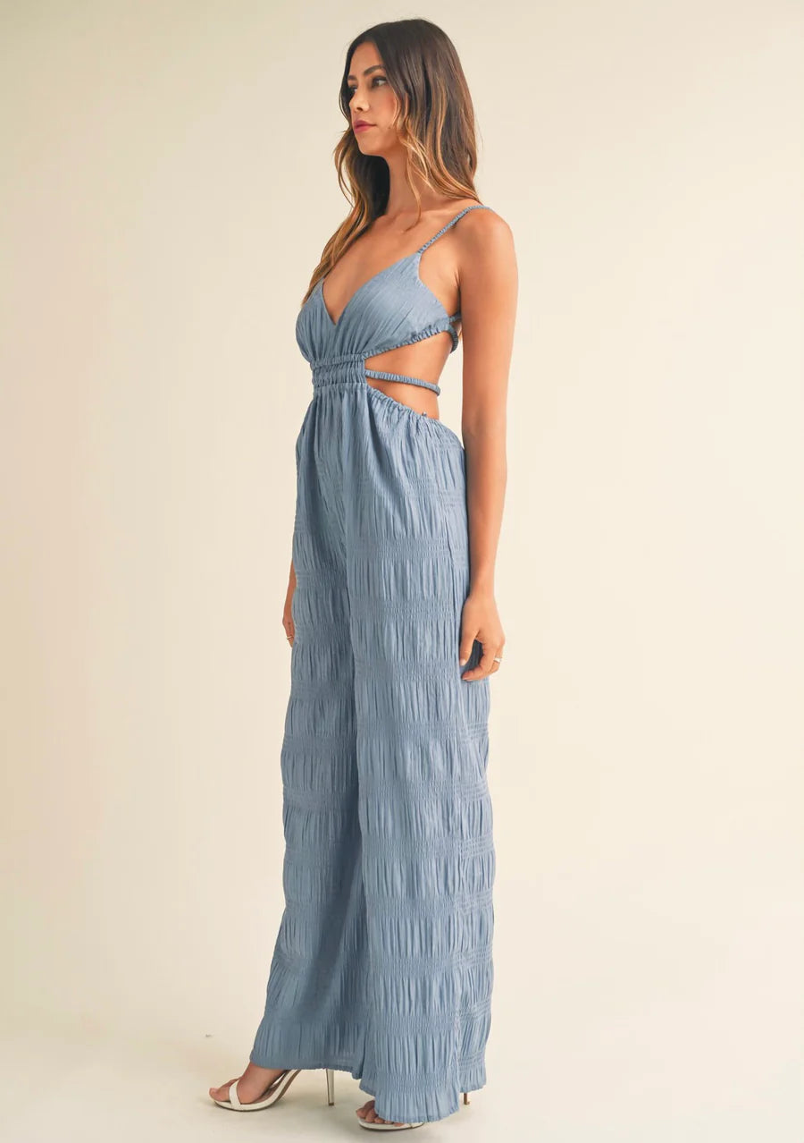 Women's Cut-Out Wide Leg Jumpsuit with Spaghetti Straps Cream / XL
