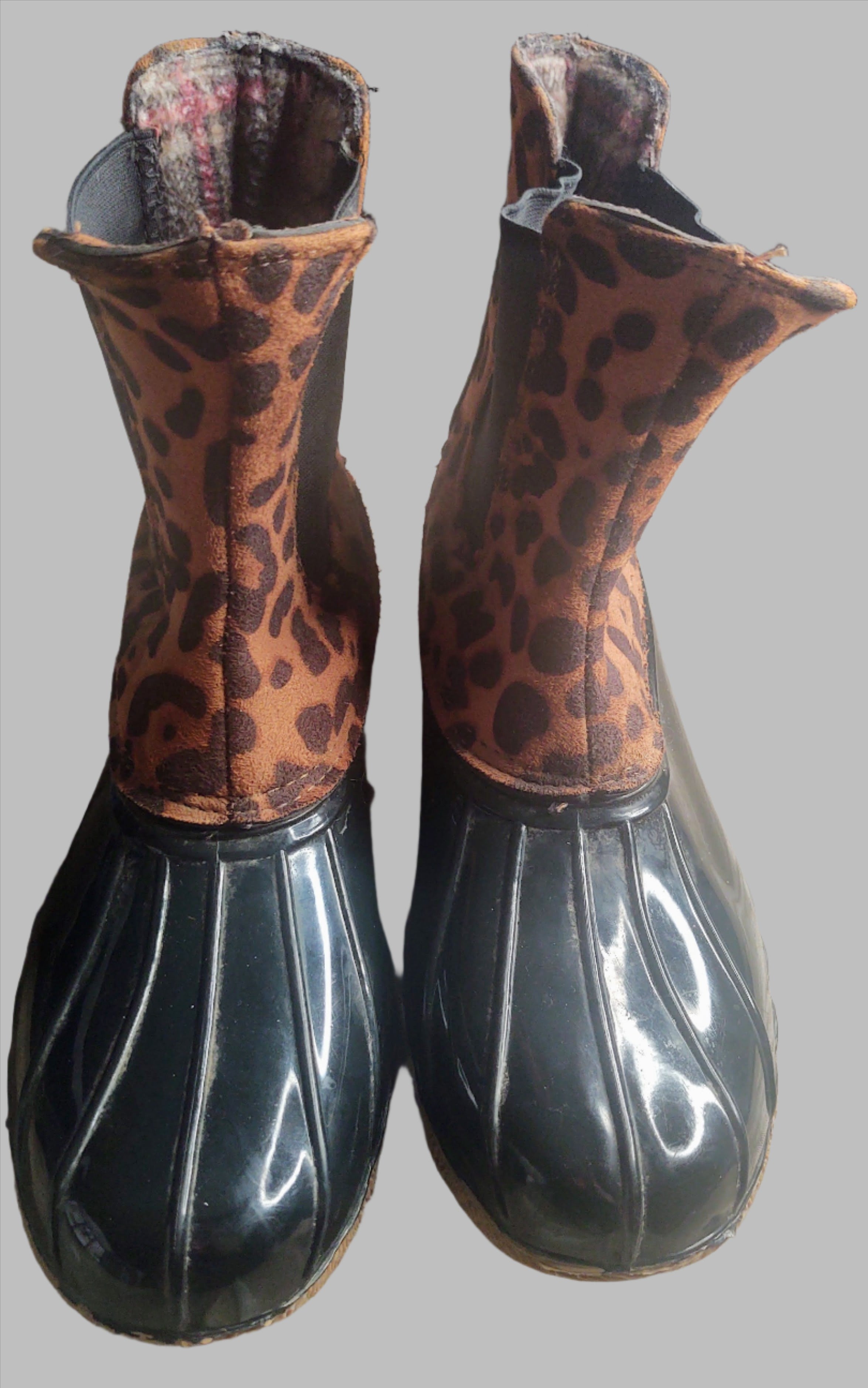 Botas de mujer estilo Duck de segunda mano con ribete de leopardo - Talla 8 (recogida gratuita en Manchester, KY)