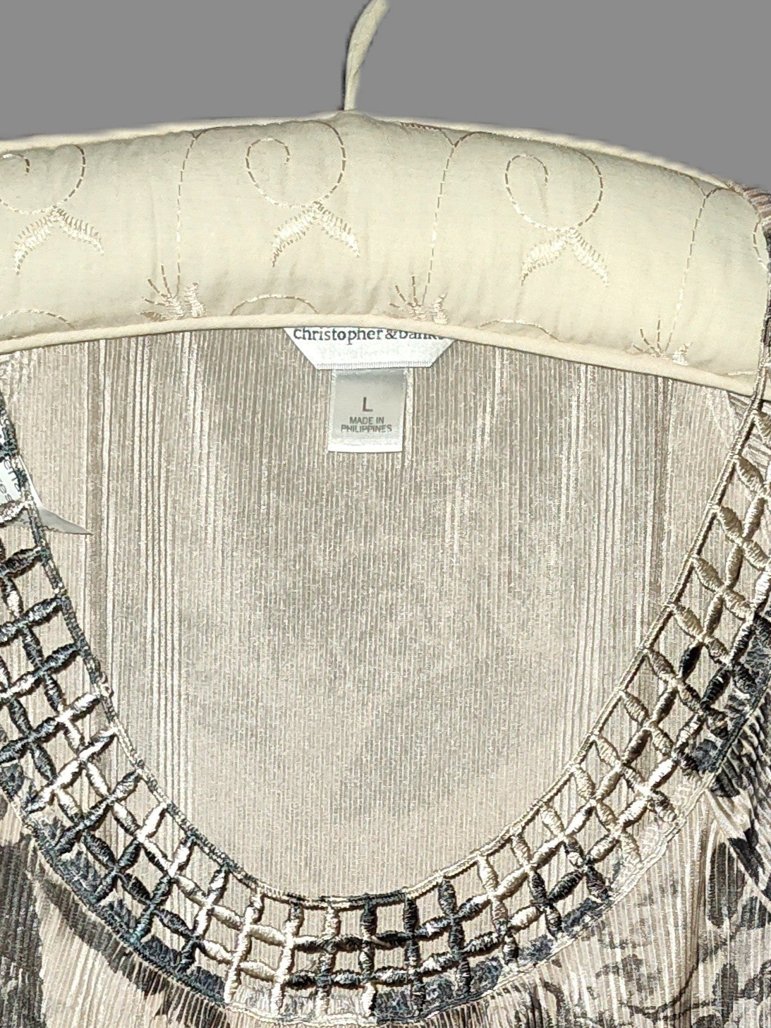 Christopher & Banks Tan & Black Floral Long Sleeve Shirt - size Large