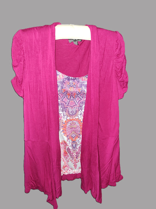 Conjunto de cárdigan floral fucsia de 2 piezas de AGB - Talla L