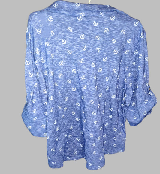 Cathy Daniels Blue Shirt with White Anchors - size XL