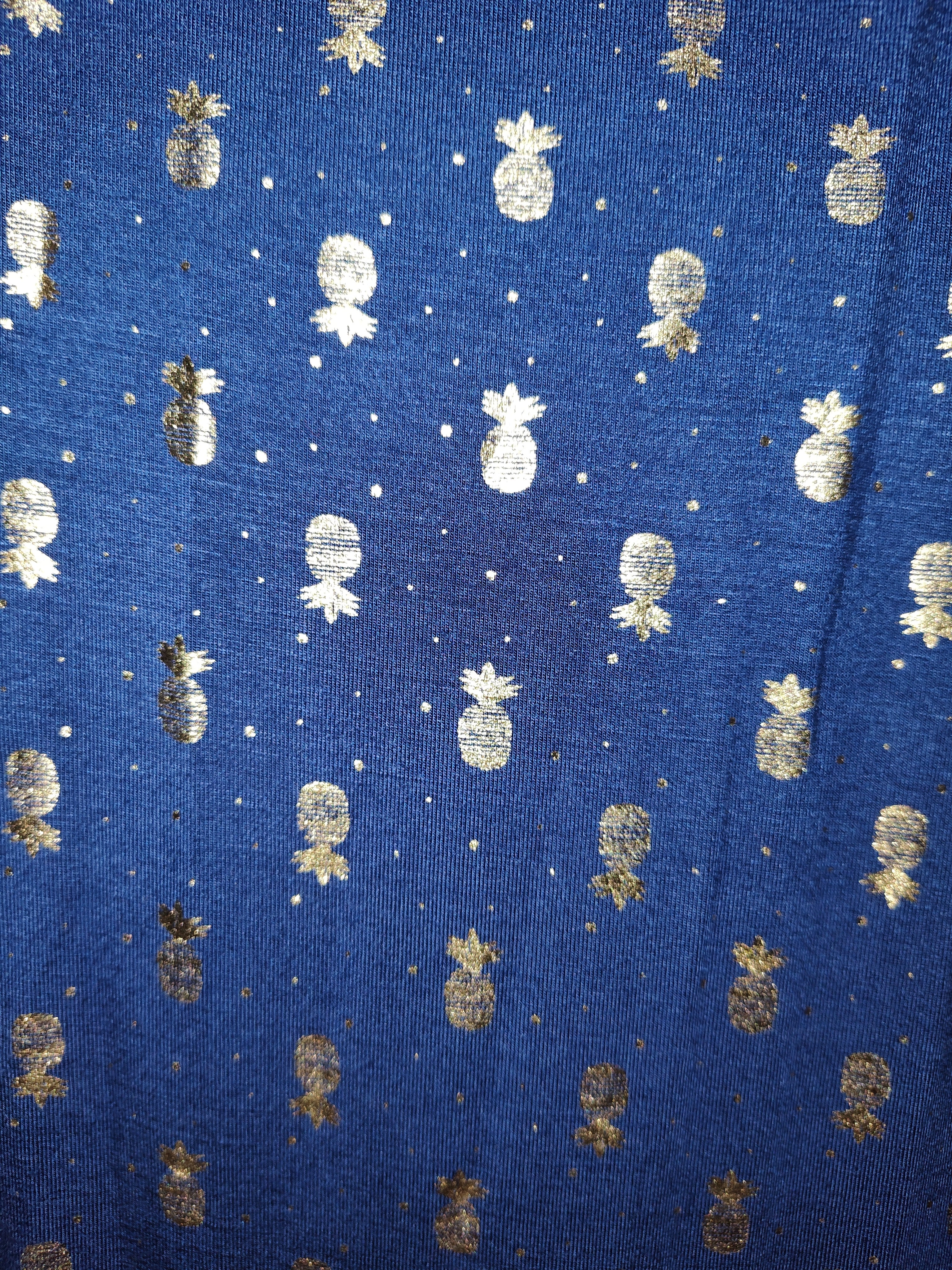 Charlie Paige Blue Summer Dress with Golden Pineapple Designs - Size S Charlie Paige Blue Summer Dress with Golden Pineapple Designs - Size S