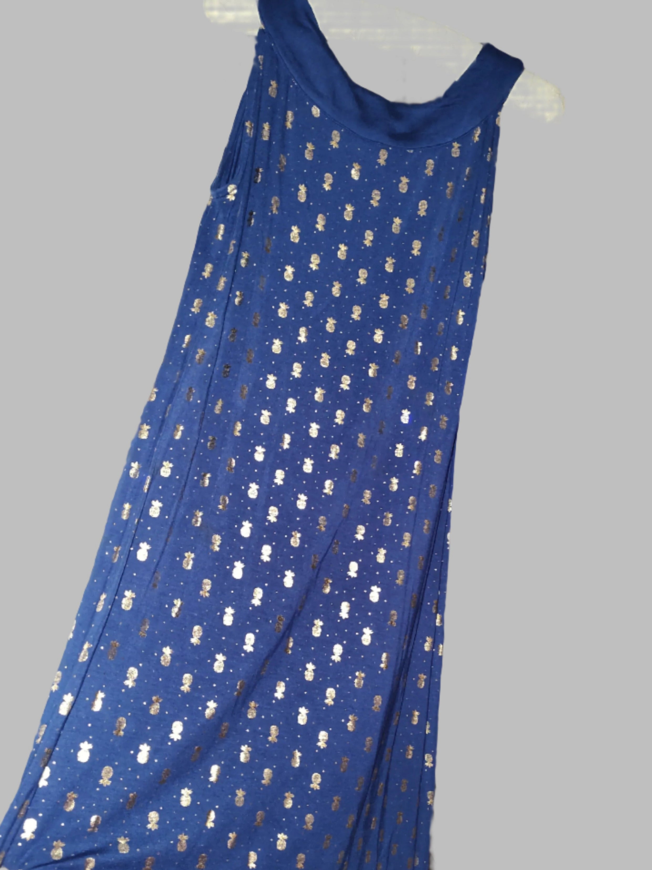 Charlie Paige Blue Summer Dress with Golden Pineapple Designs - Size S Charlie Paige Blue Summer Dress with Golden Pineapple Designs - Size S