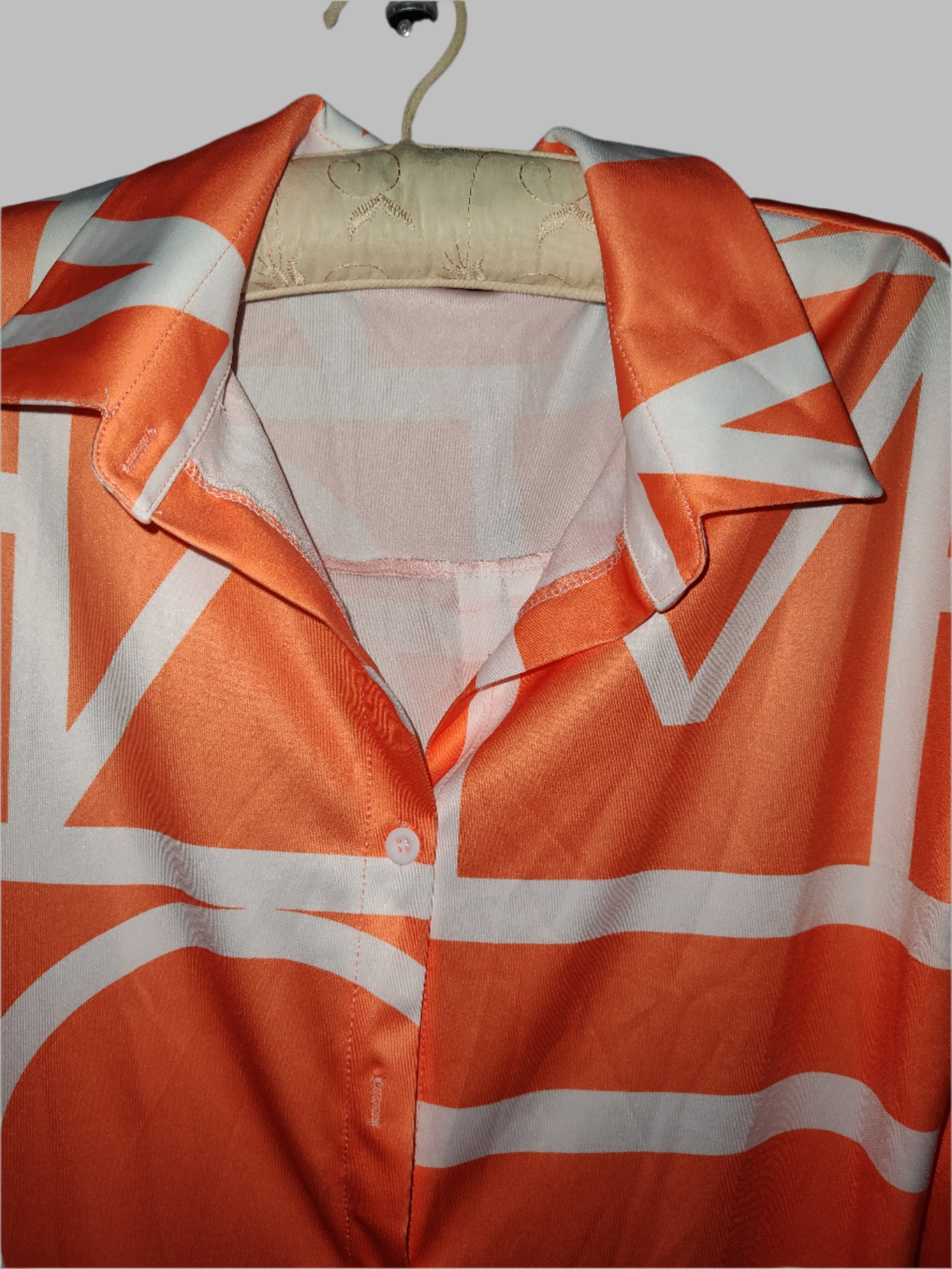 orange and white shirt dress Orange and White Button Down Assymetrical Midi Shirt Dress
