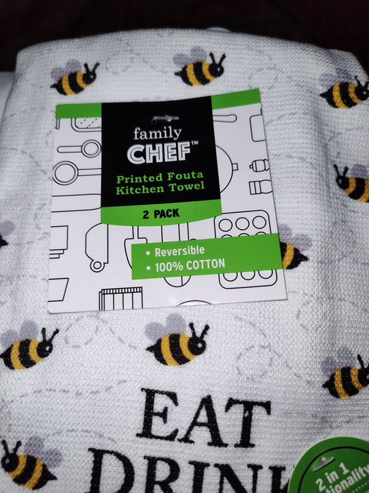 Eat Drink and Bee Happy Kitchen Towels
