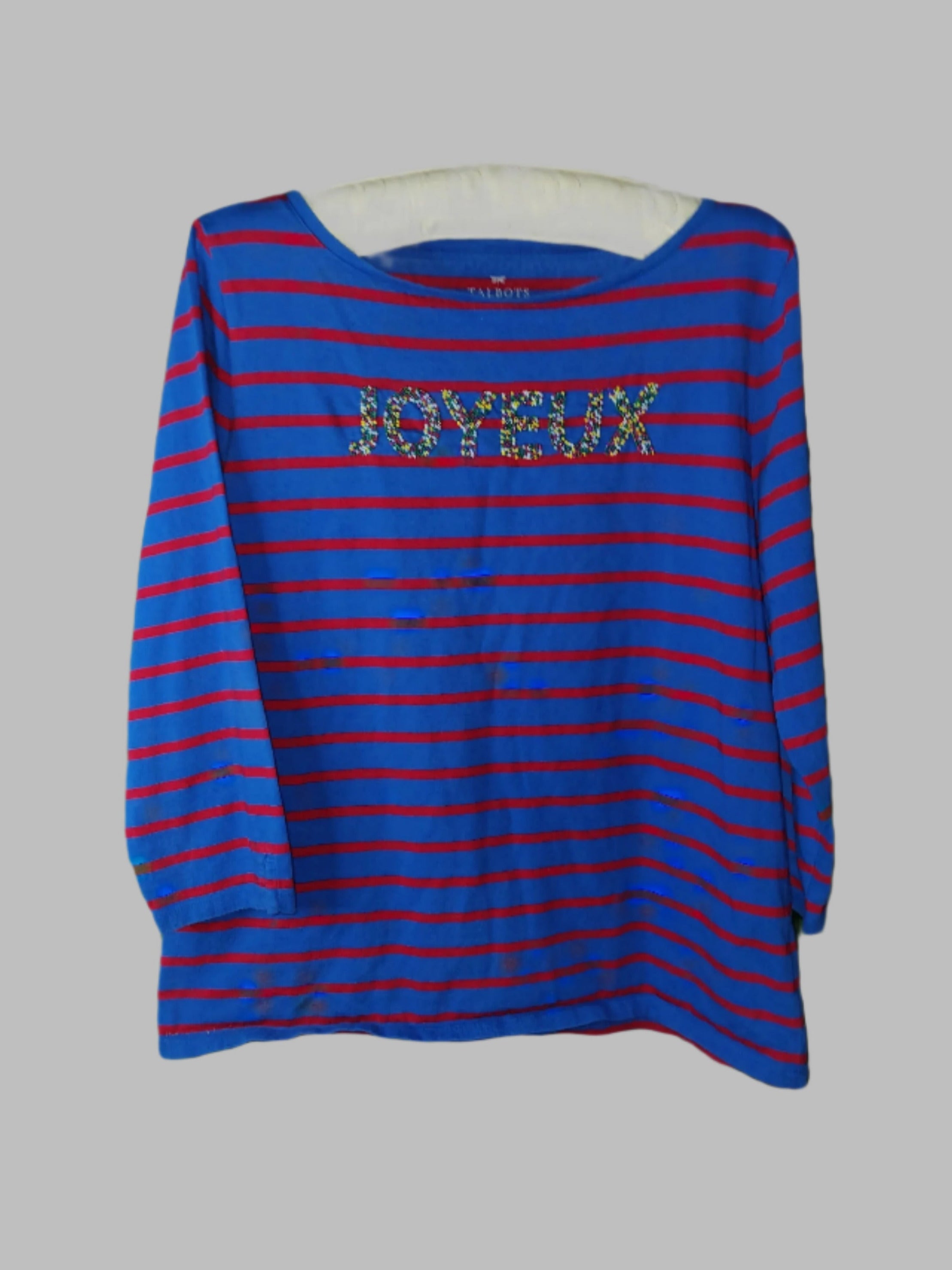 Talbot's Blue Striped Joyeux Beaded Top - size Large