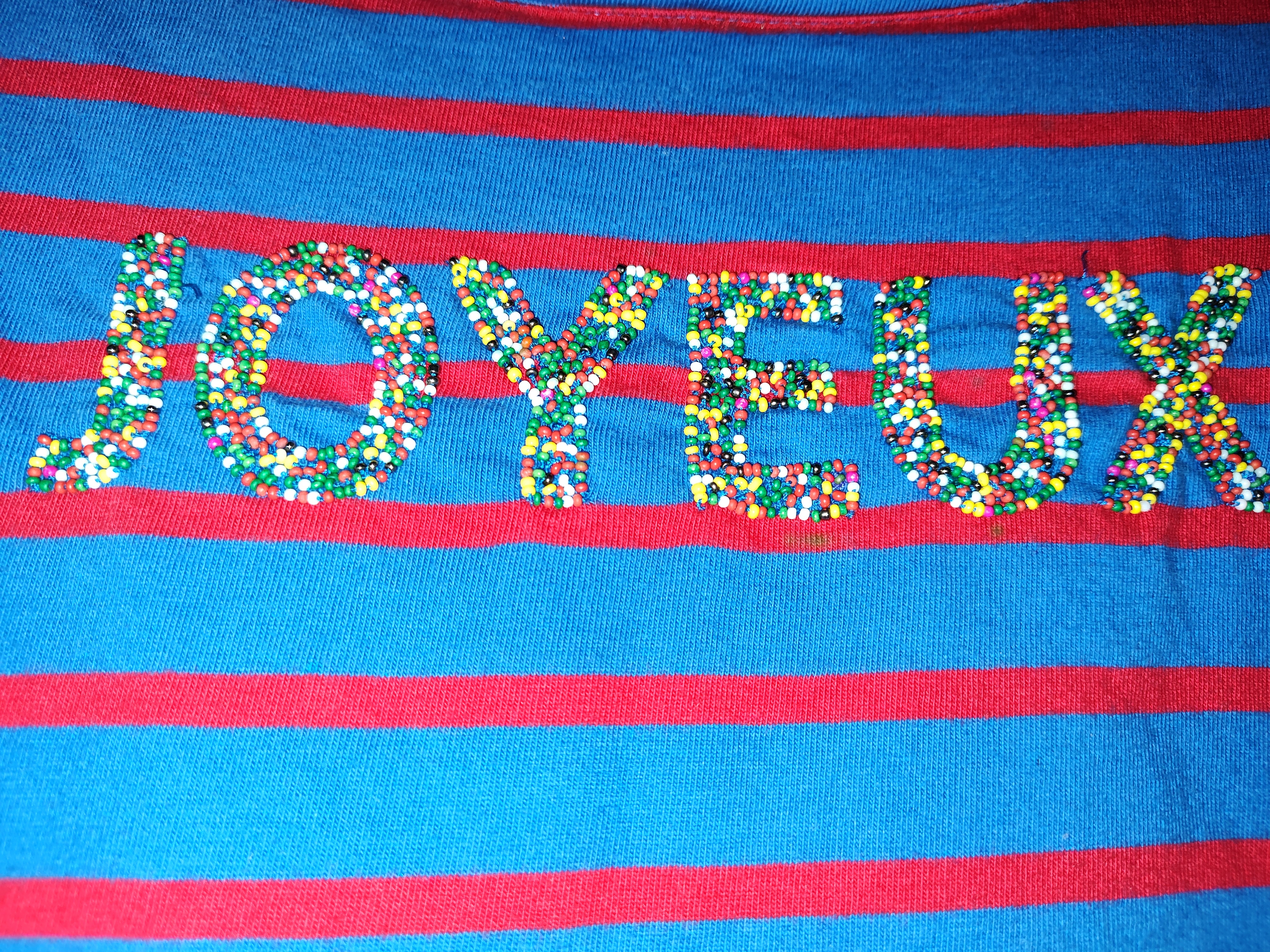 Talbot's Blue Striped Joyeux Beaded Top - size Large