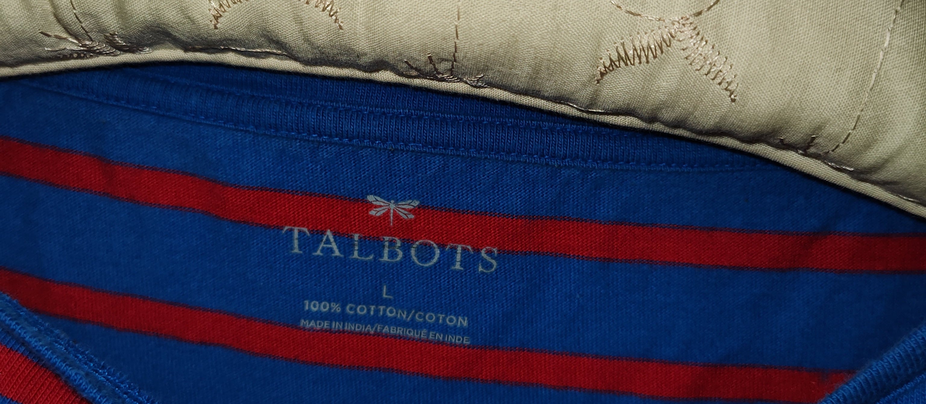 Talbot's Blue Striped Joyeux Beaded Top - size Large