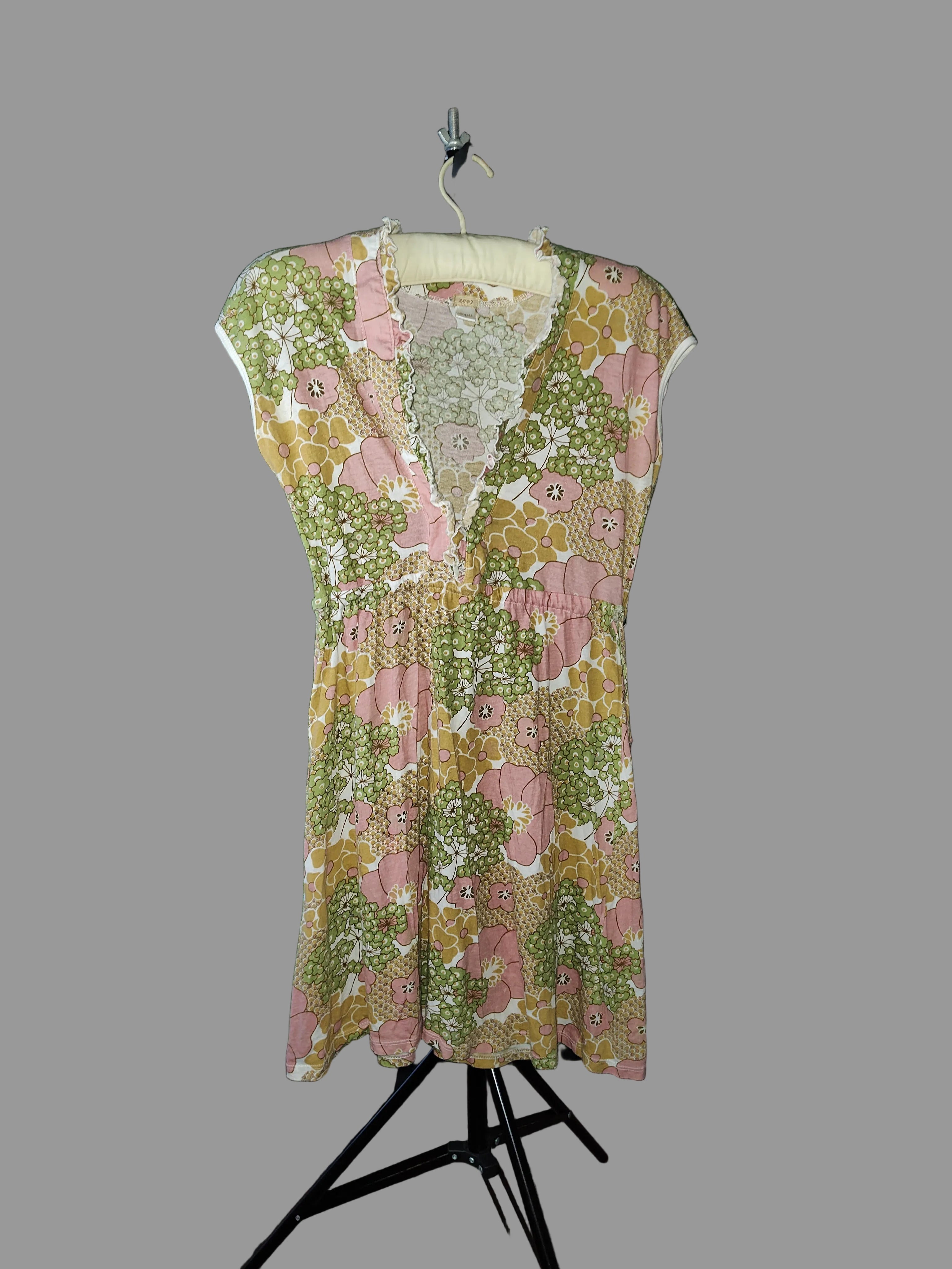 Zoey Boho Olive Green V-neck Short Dress - size S
