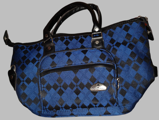 American Flyer Blue and Black Argyle Carry-on Bag