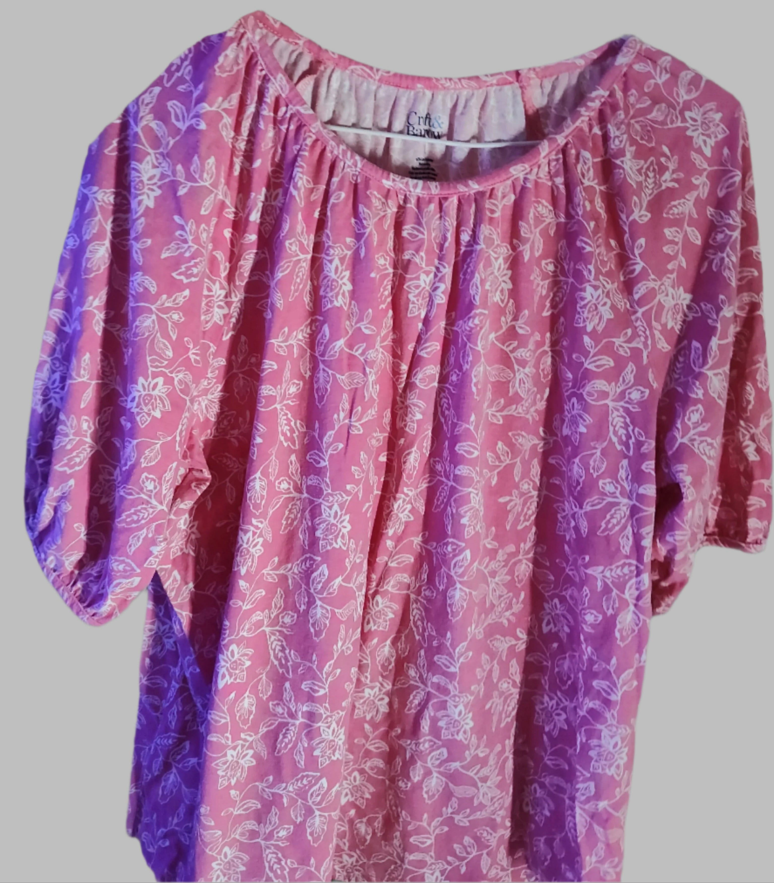 Croft and Barrow Pink Floral Short Sleeve Shirt - size XL