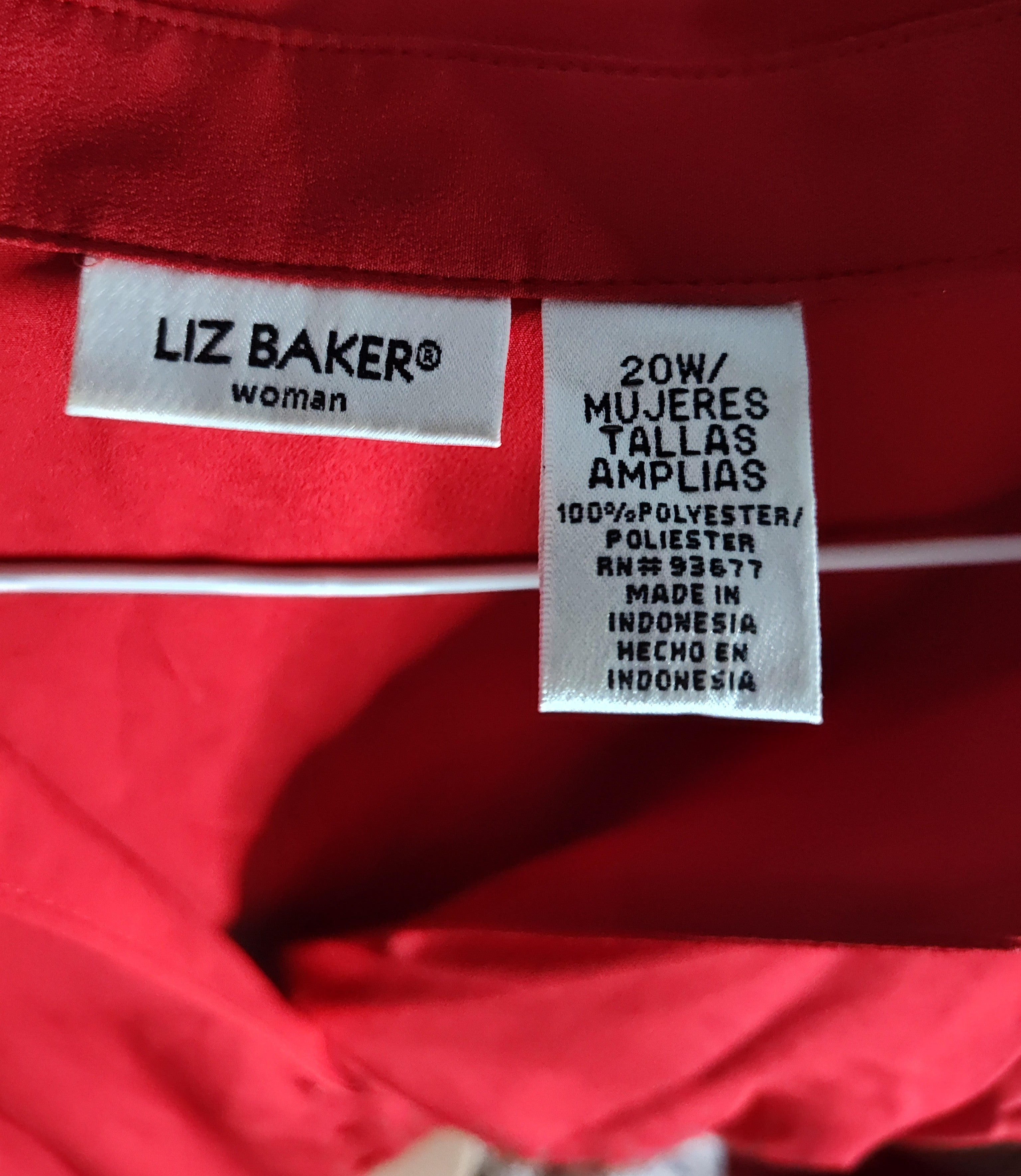 Liz Baker Woman Long Sleeve Red Blouse - size 20W