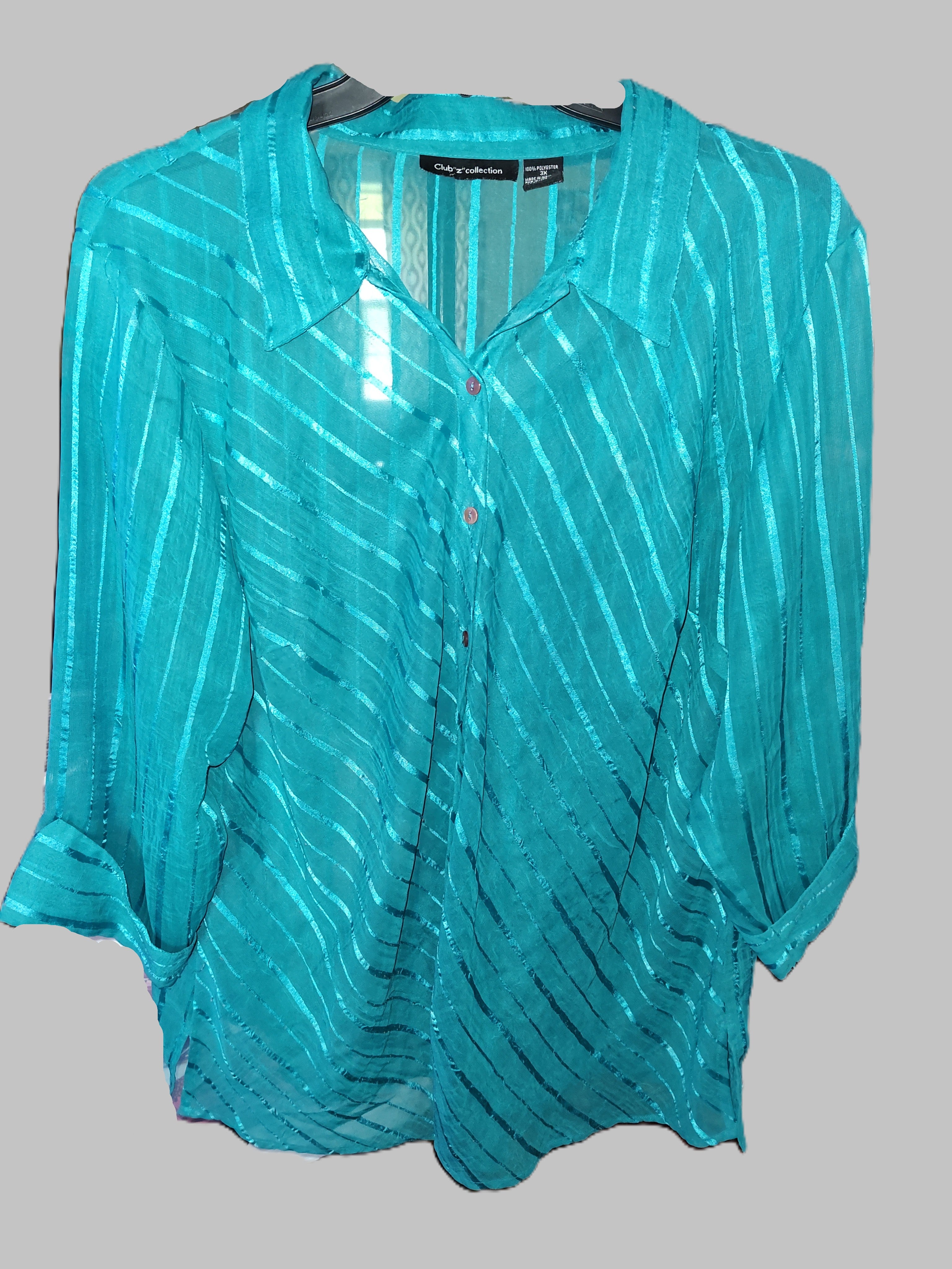 Club Z Collection Teal Sheer Blouse - size 3XL