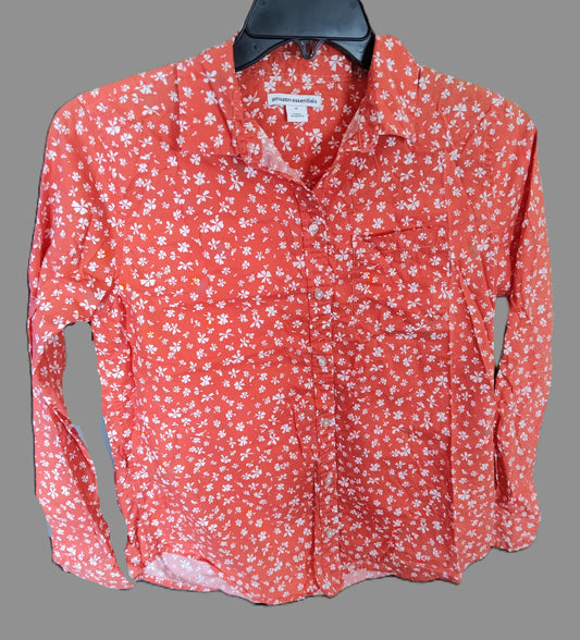 Amazon Essential Orange Floral Button Blouse - size M