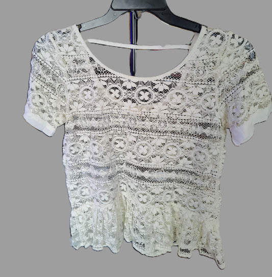 Copper Key Ivory Lace See Through Blouse - size M