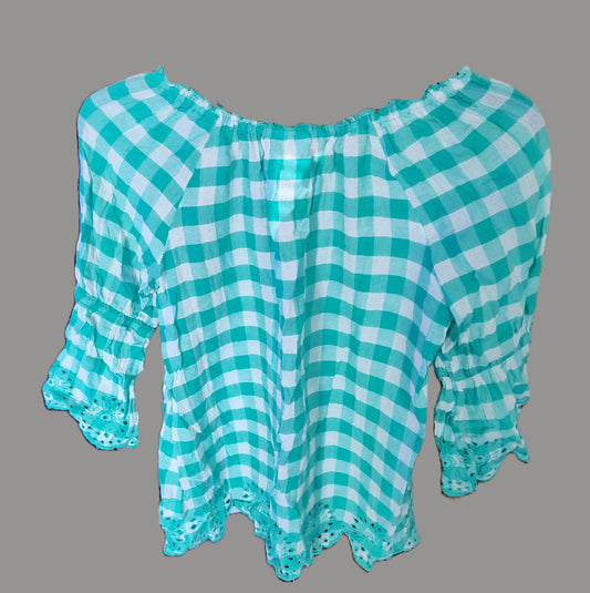 Intro Green Checkered Blouse - size PM