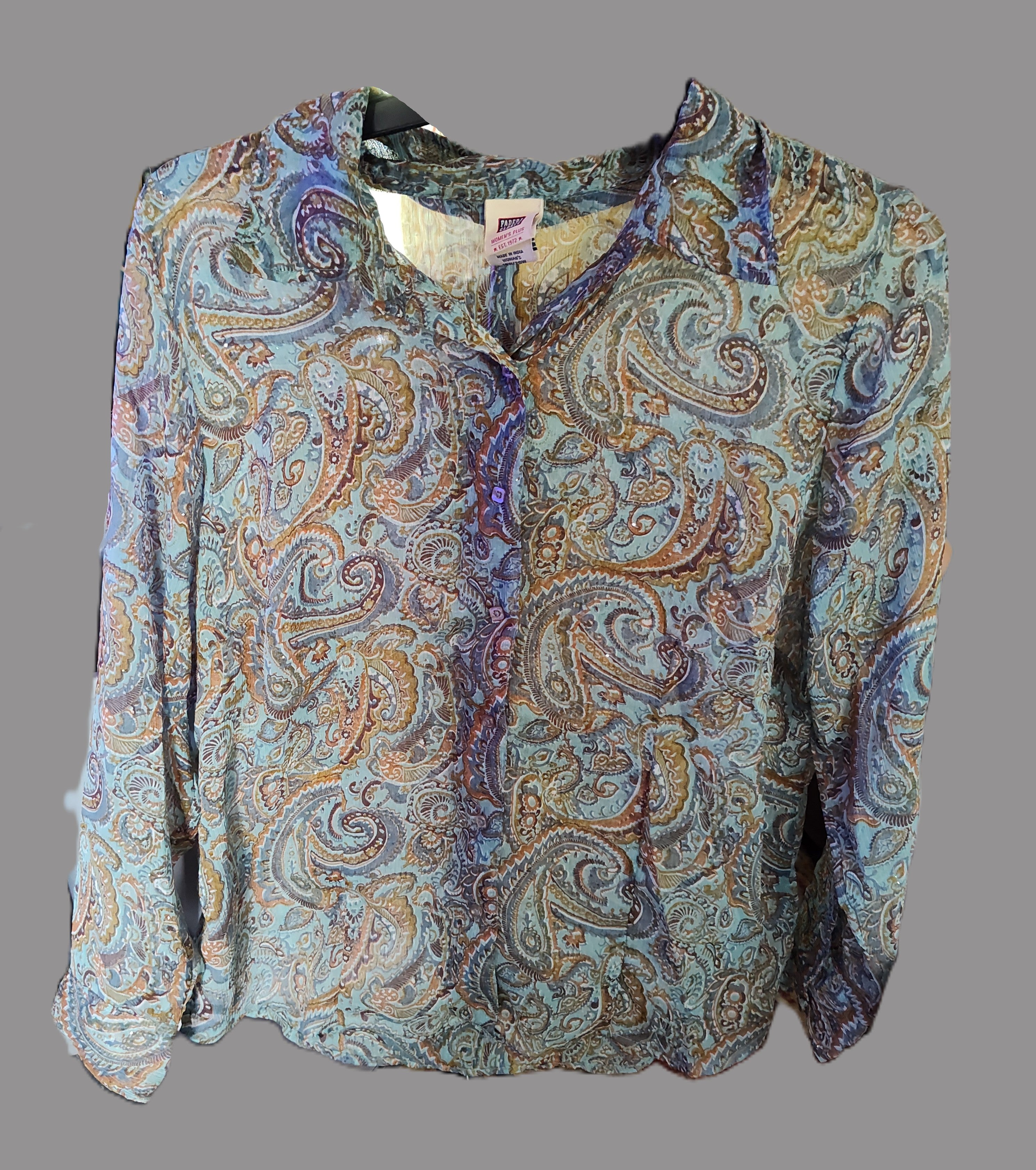 Faded Glory Green Paisley Button Shirt - size 18W-20W